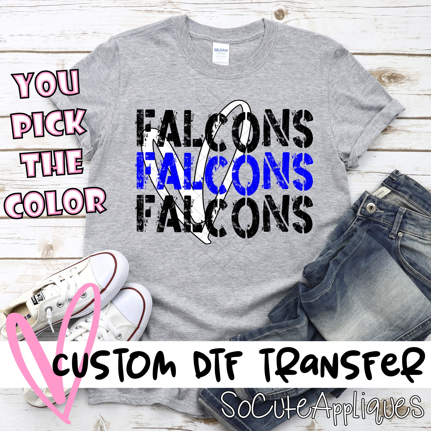 CUSTOM Falcons Stacked with heart *DTF* Transfer