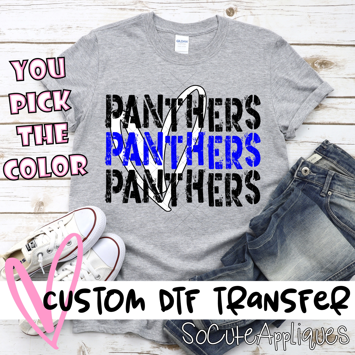 CUSTOM Panthers Stacked with heart *DTF* Transfer