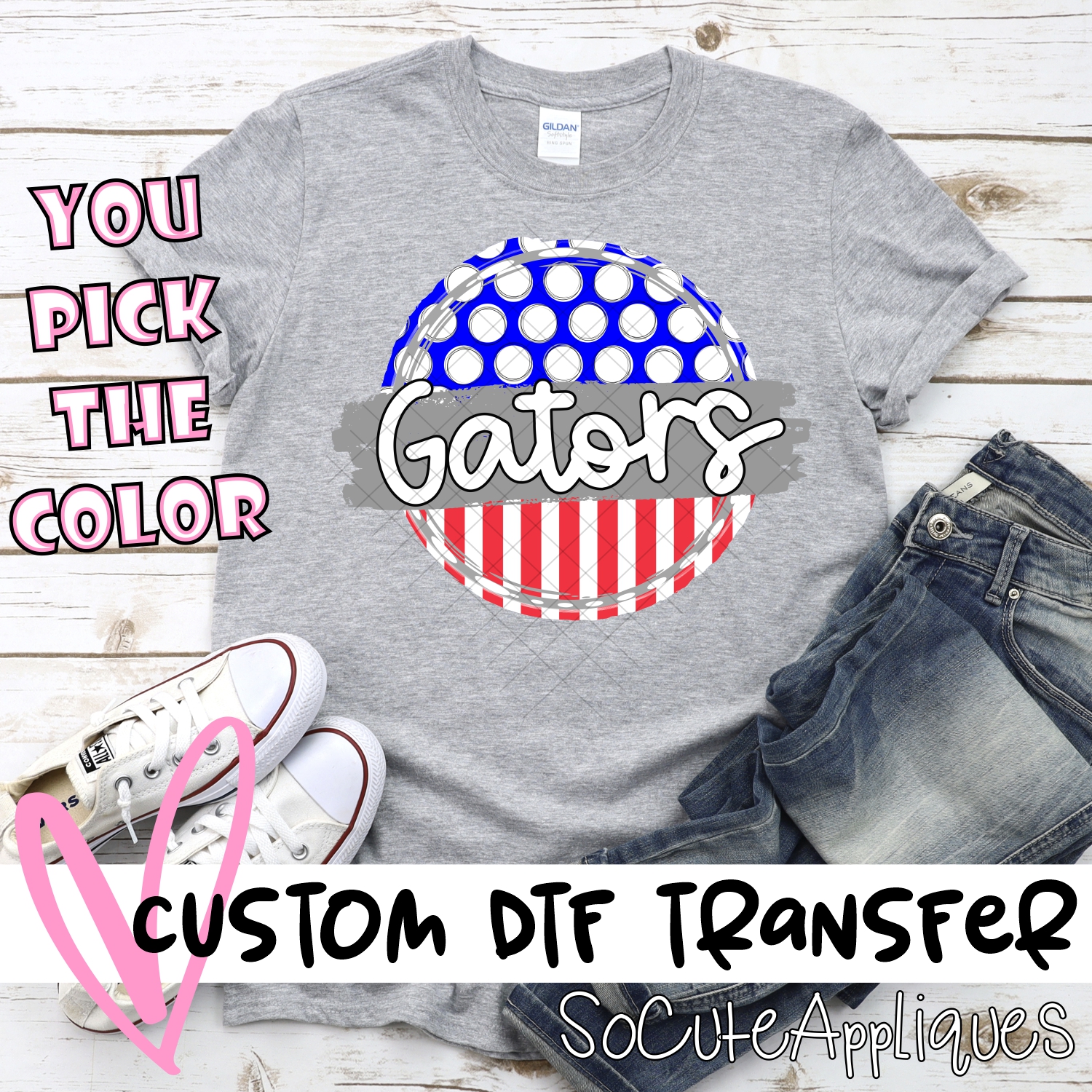CUSTOM  Gators polka dot stripe 2-COLOR circle *DTF* Transfer