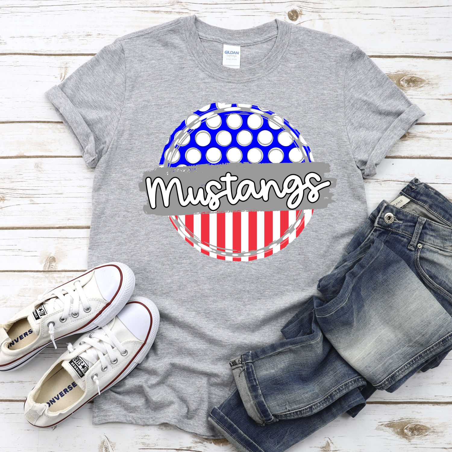 CUSTOM Mustangs polka dot stripe 2-COLOR circle *DTF* Transfer - Image 2