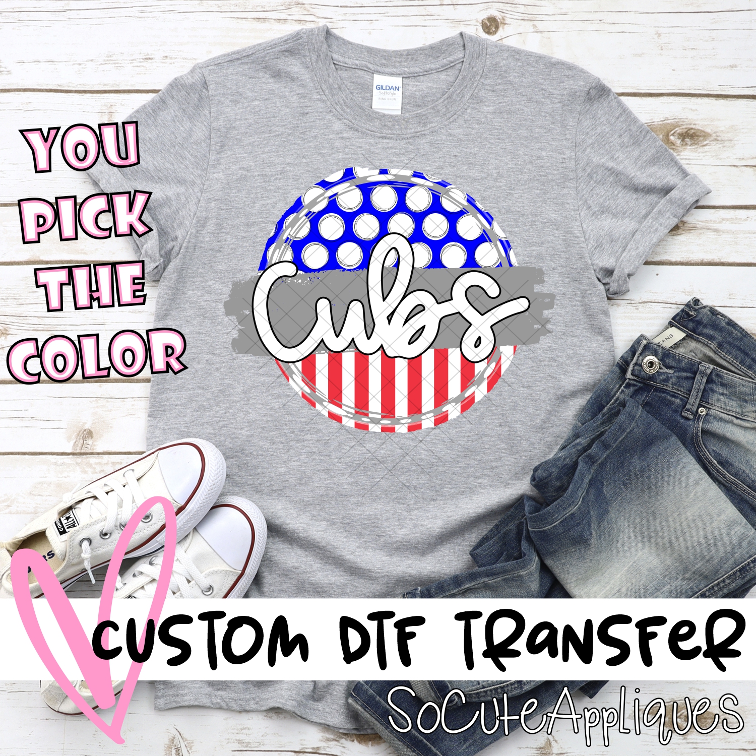 CUSTOM  Cubs polka dot stripe 2-COLOR circle *DTF* Transfer