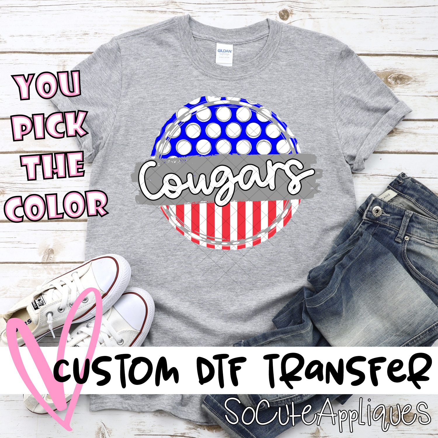 CUSTOM  Cougars polka dot stripe 2-COLOR circle *DTF* Transfer