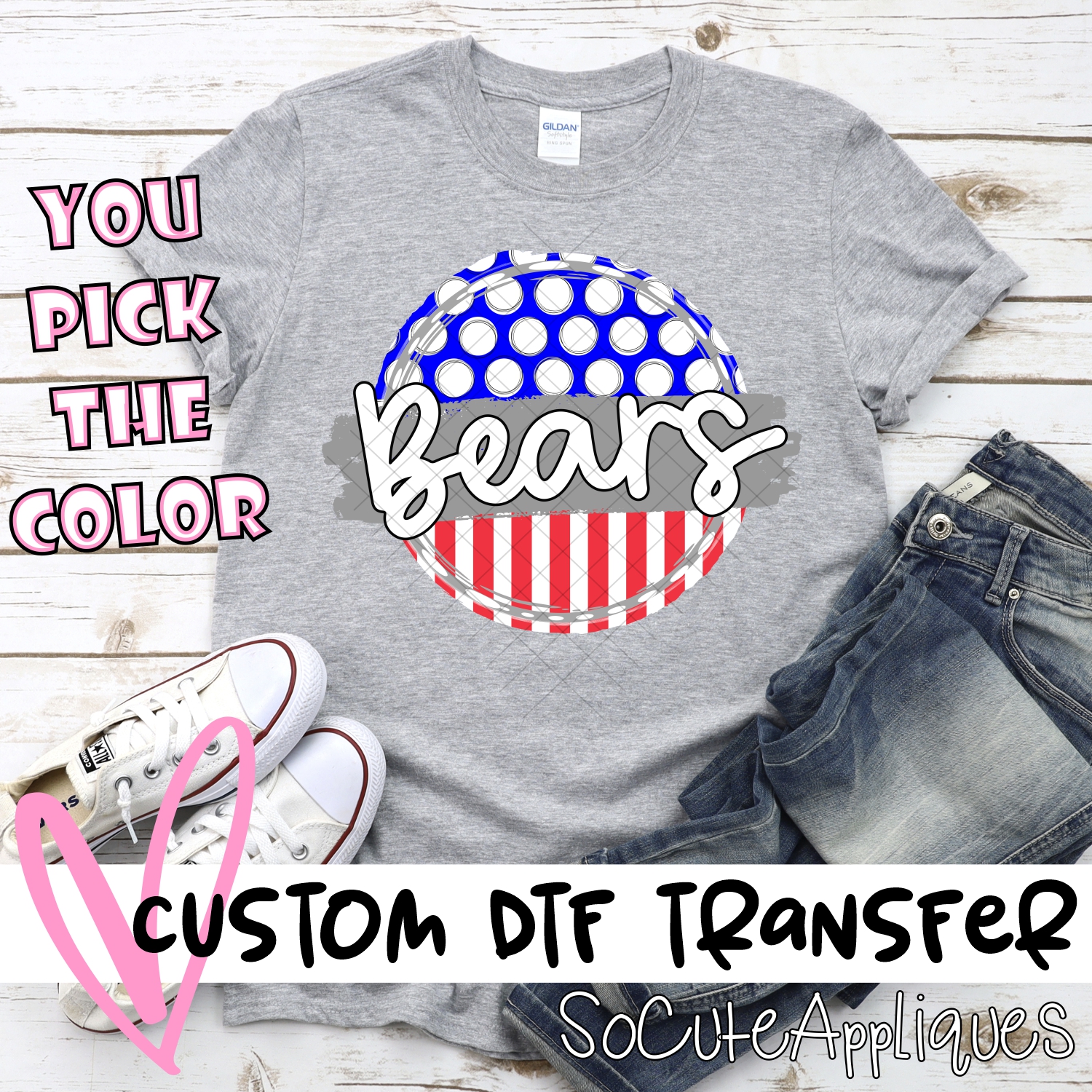 CUSTOM  Bears polka dot stripe 2-COLOR circle *DTF* Transfer