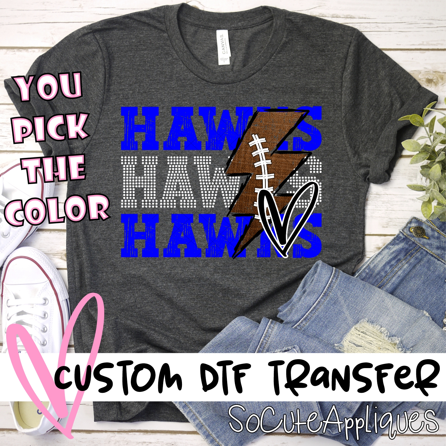 CUSTOM Hawks football lightning bolt *DTF* Transfer