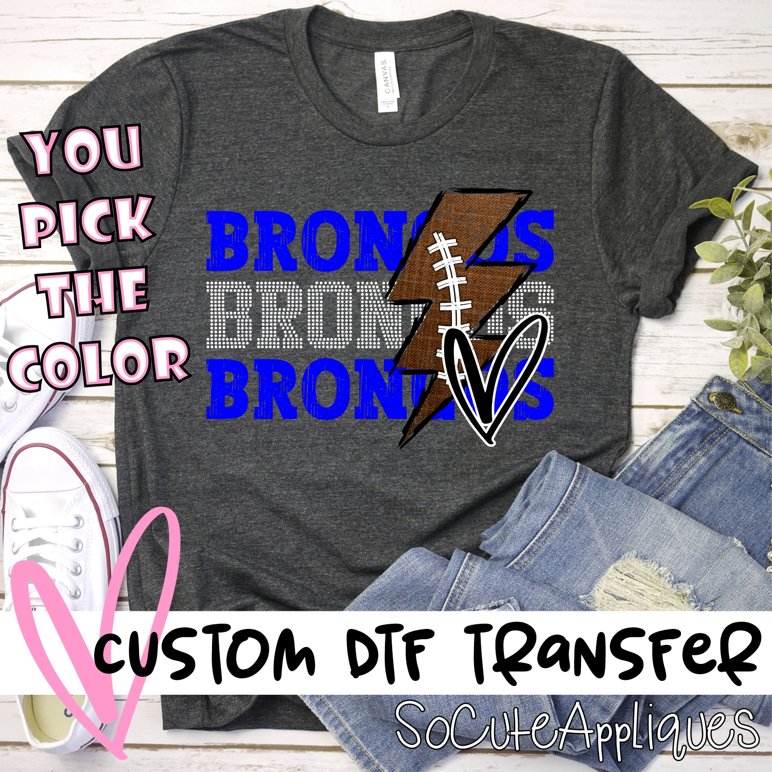 CUSTOM Broncos football lightning bolt *DTF* Transfer