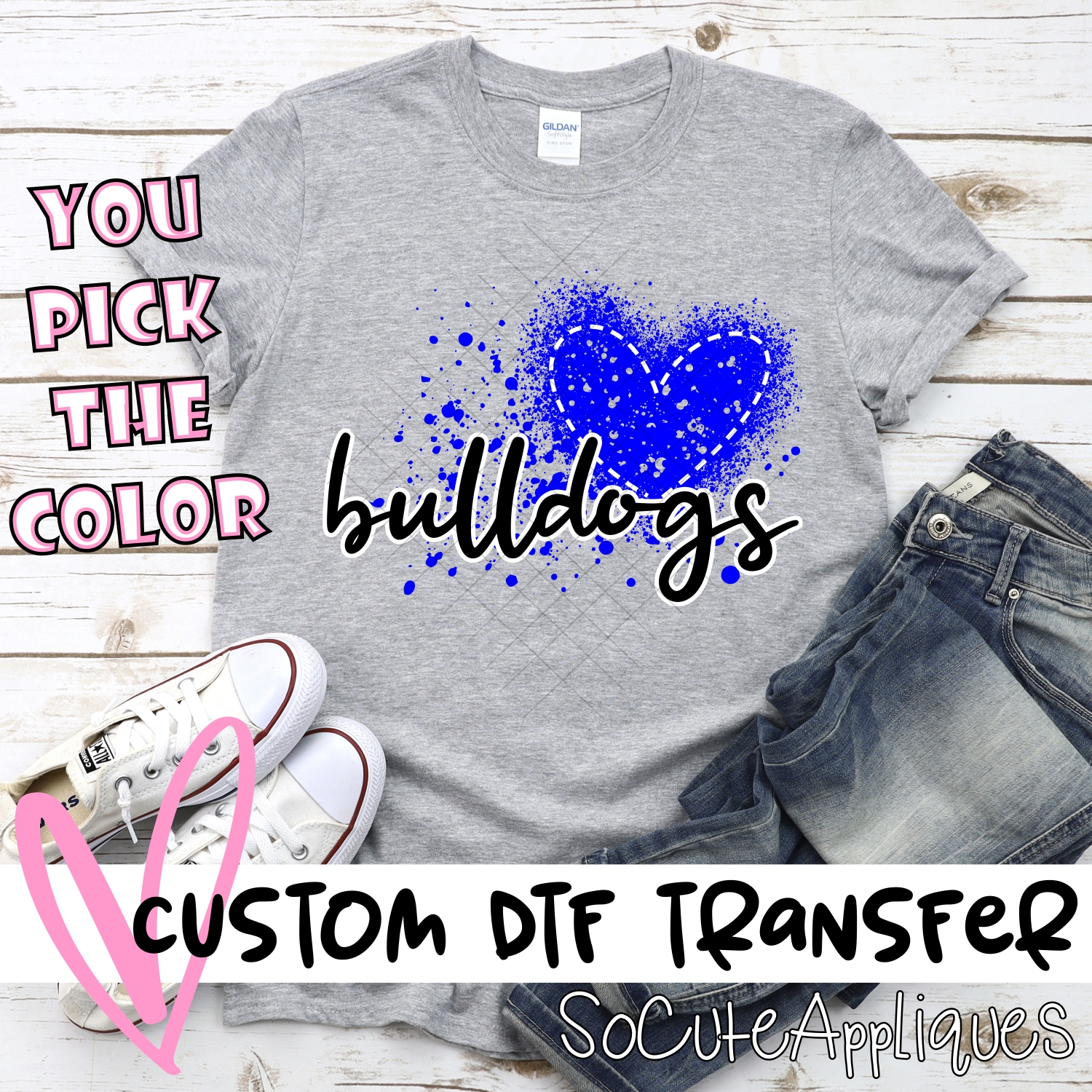 CUSTOM Bulldogs messy heart *DTF* Transfer