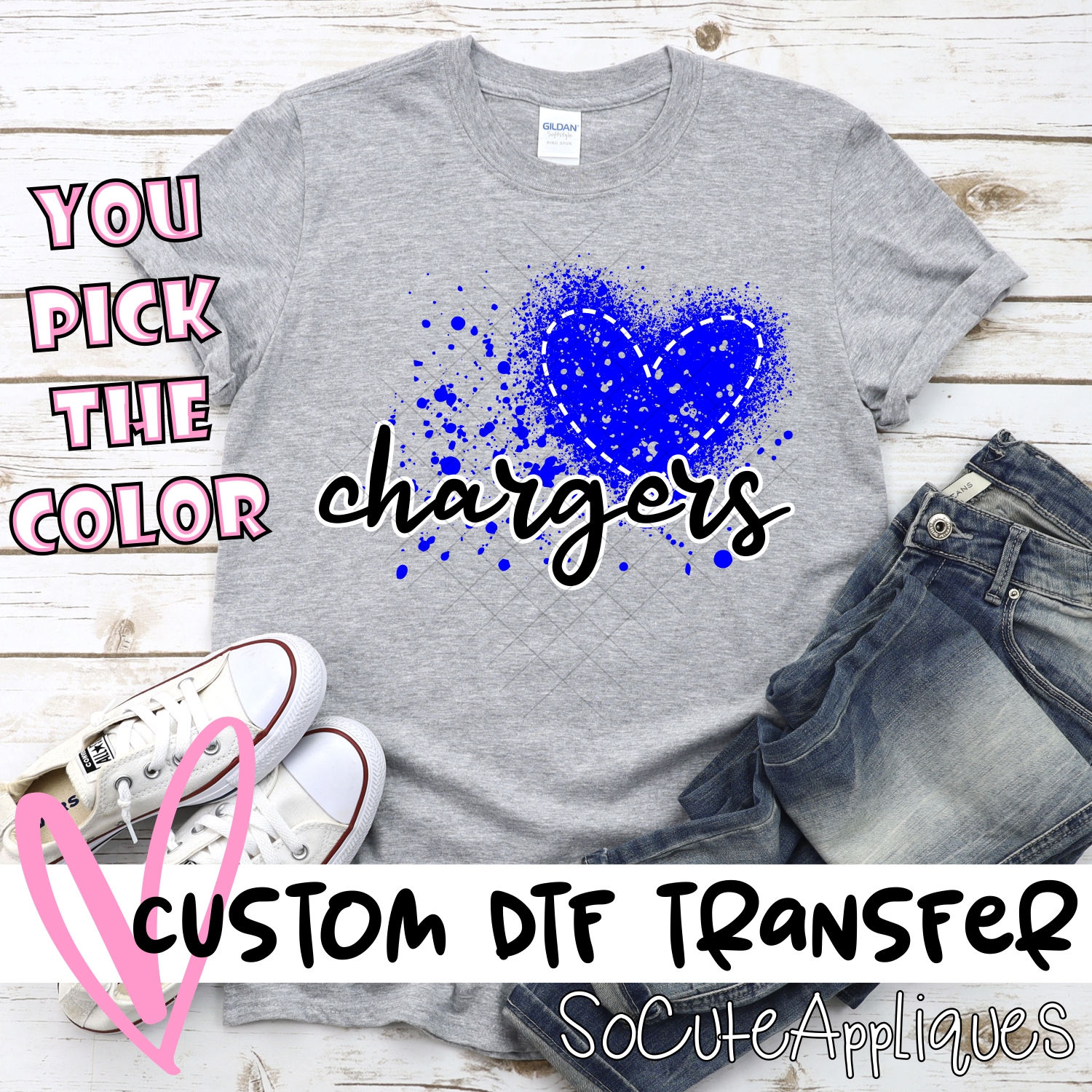CUSTOM Chargers messy heart *DTF* Transfer