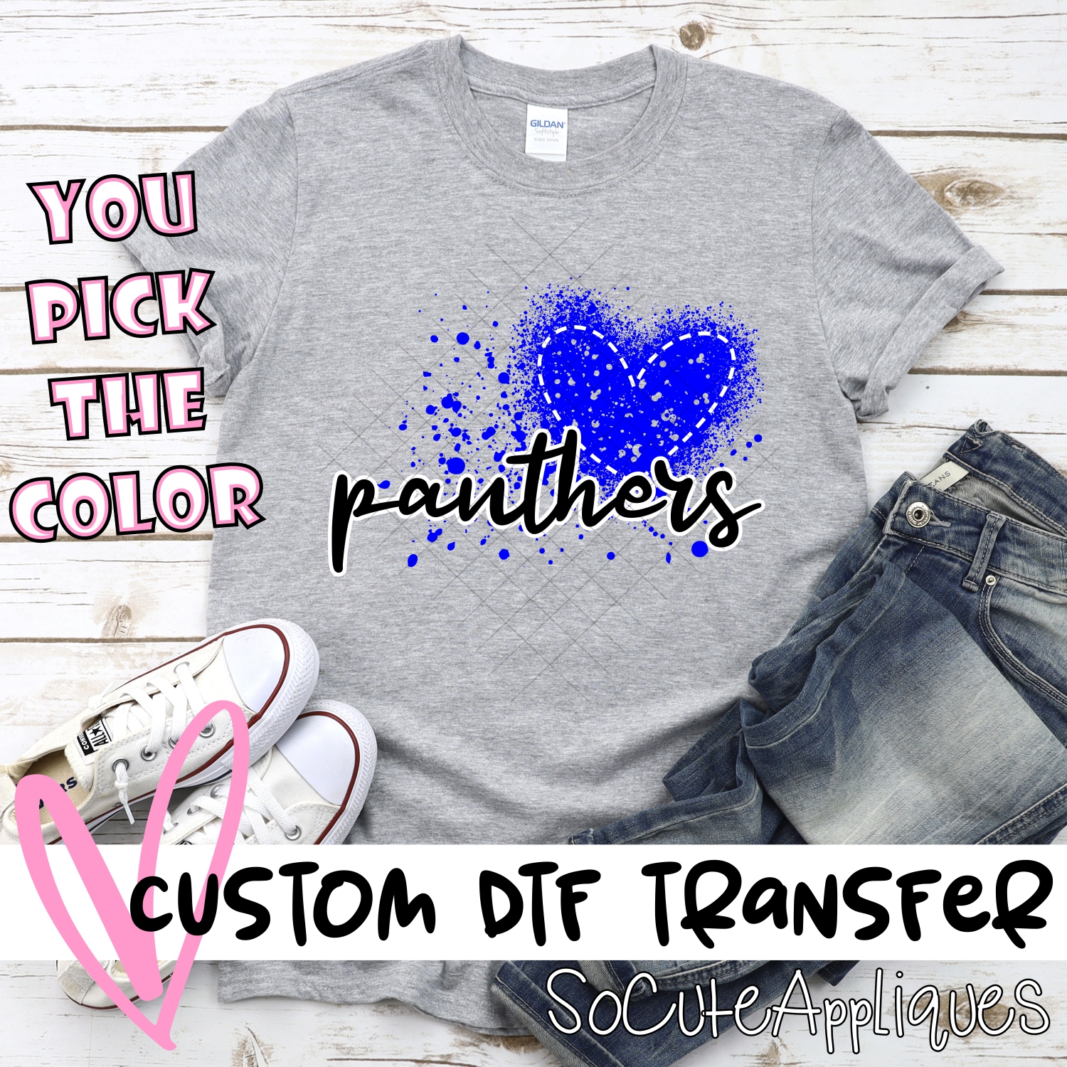 CUSTOM Panthers messy heart *DTF* Transfer