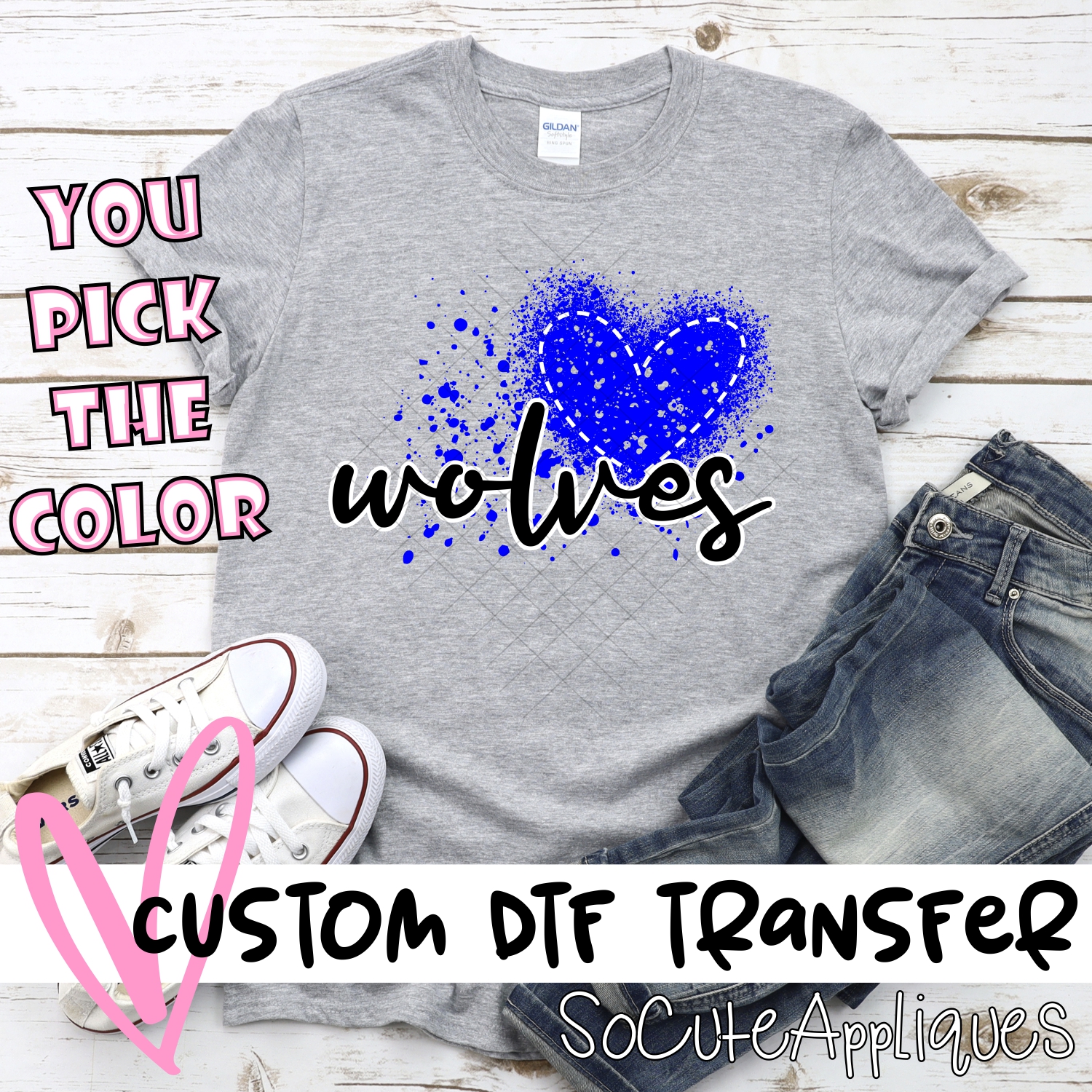 CUSTOM Wolves messy heart *DTF* Transfer
