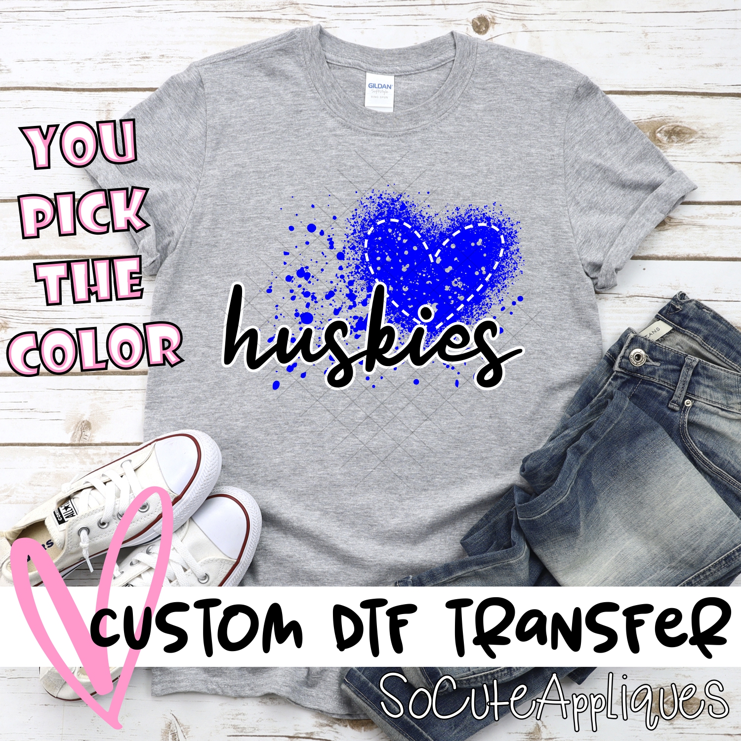 CUSTOM Huskies messy heart *DTF* Transfer
