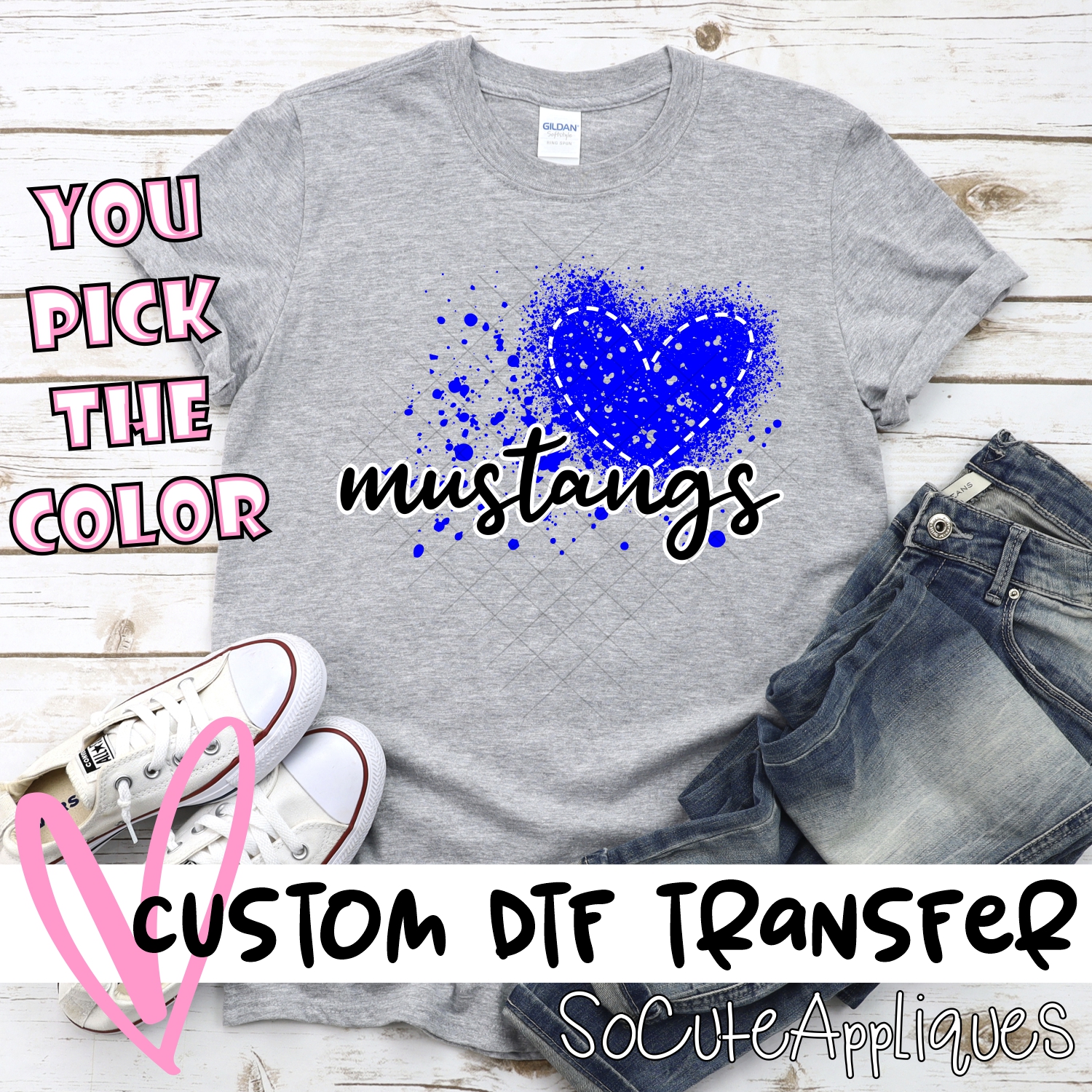 CUSTOM Mustangs messy heart *DTF* Transfer