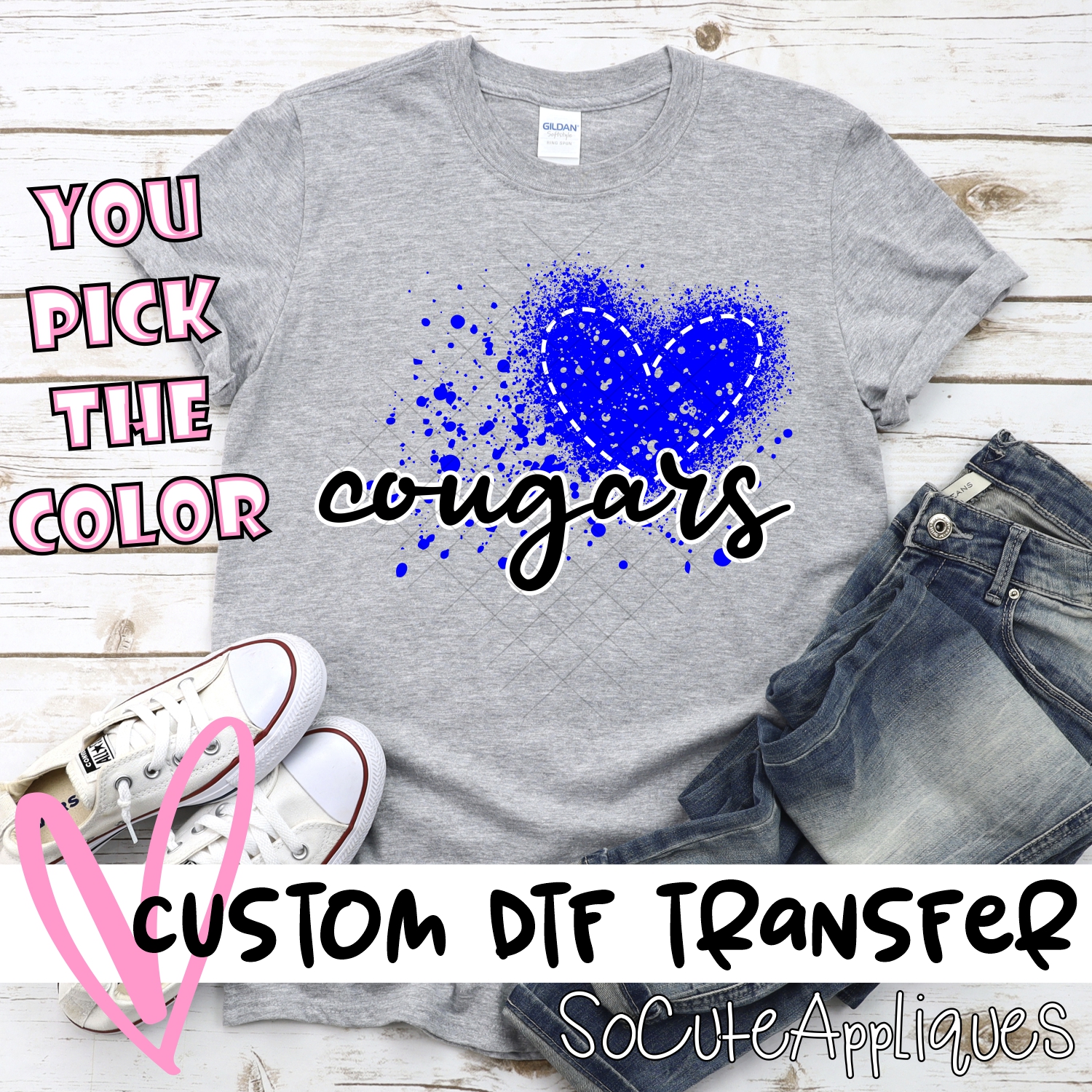 CUSTOM Cougars messy heart *DTF* Transfer