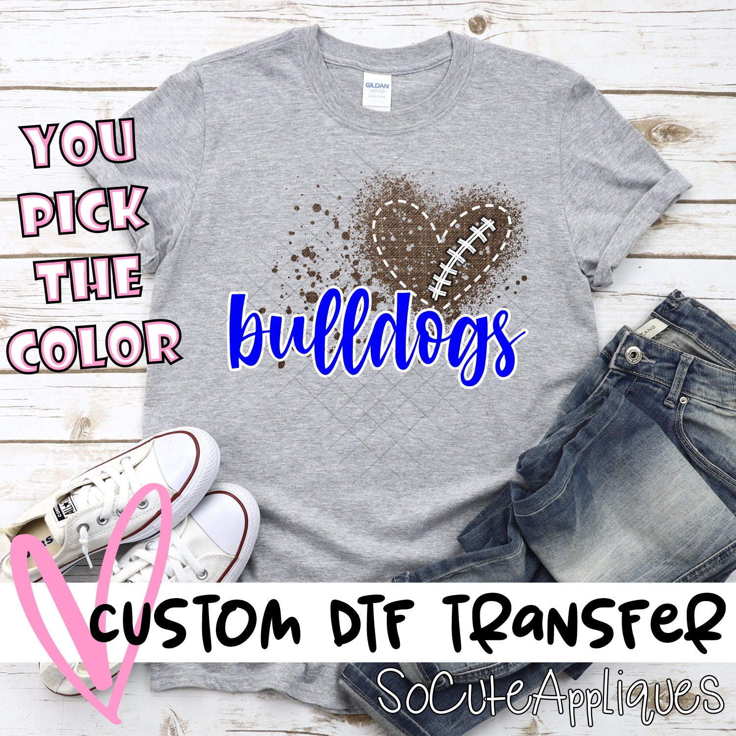 CUSTOM Bulldogs football messy heart *DTF* Transfer