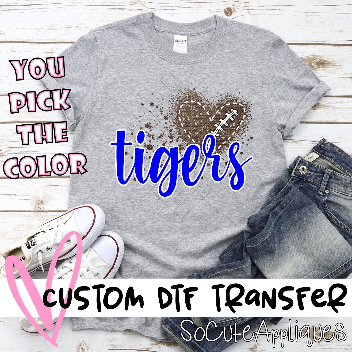 CUSTOM Tigers football messy heart *DTF* Transfer