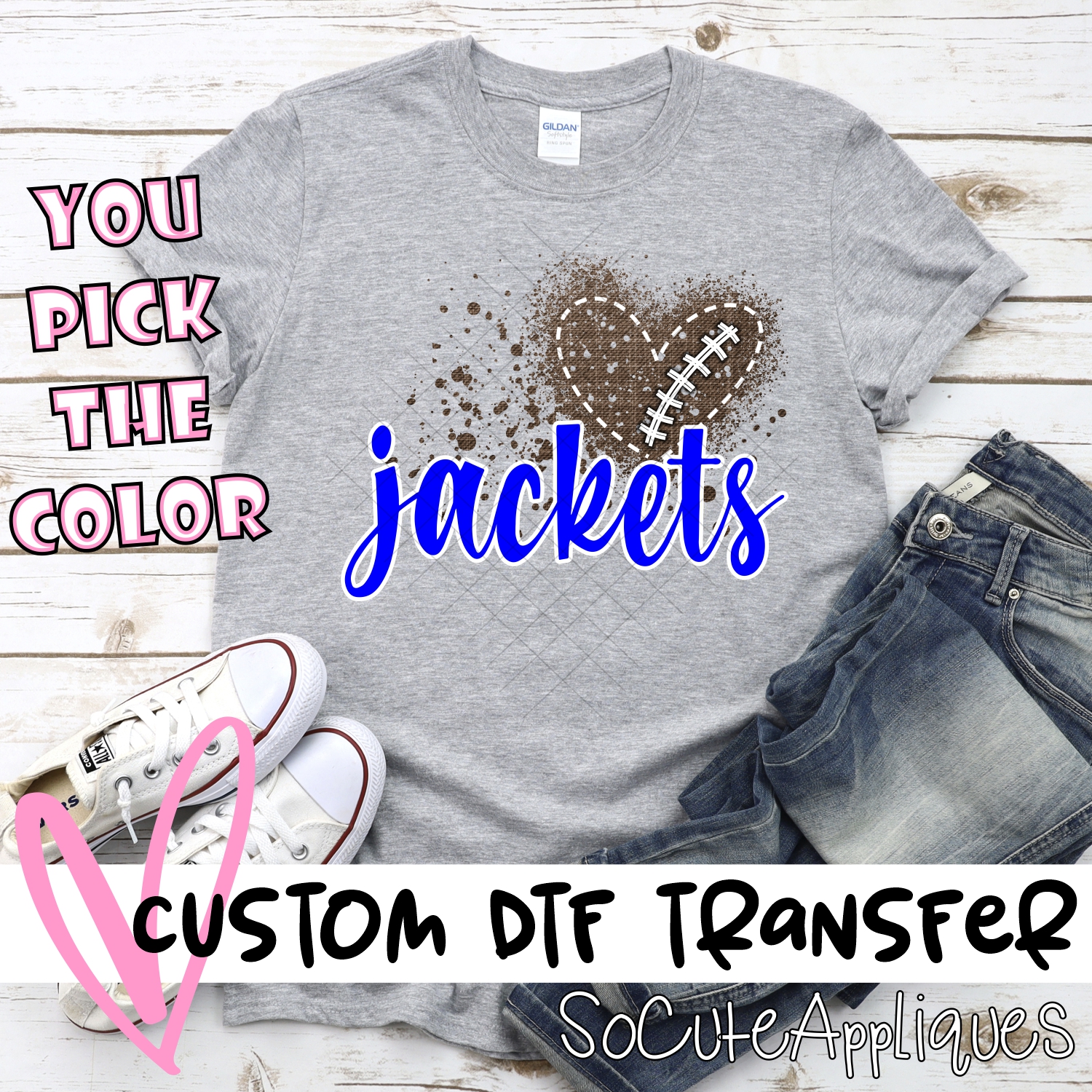 CUSTOM Jackets football messy heart *DTF* Transfer