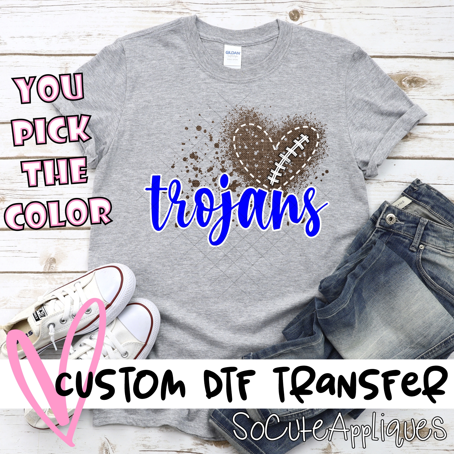 CUSTOM Trojans football messy heart *DTF* Transfer