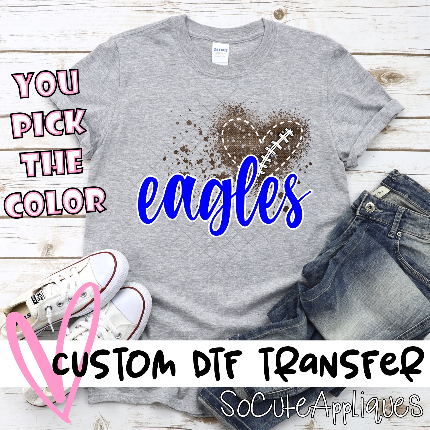 CUSTOM Eagles football messy heart *DTF* Transfer