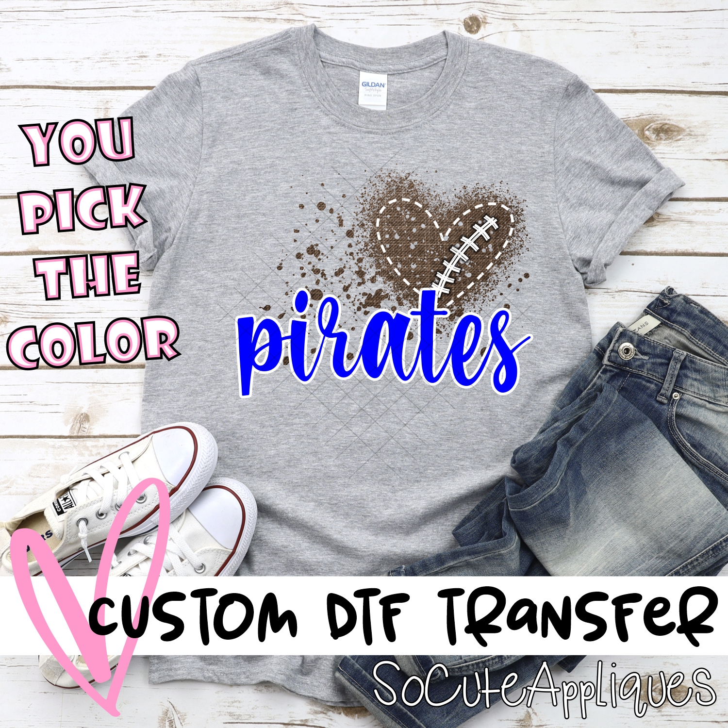 CUSTOM Pirates football messy heart *DTF* Transfer