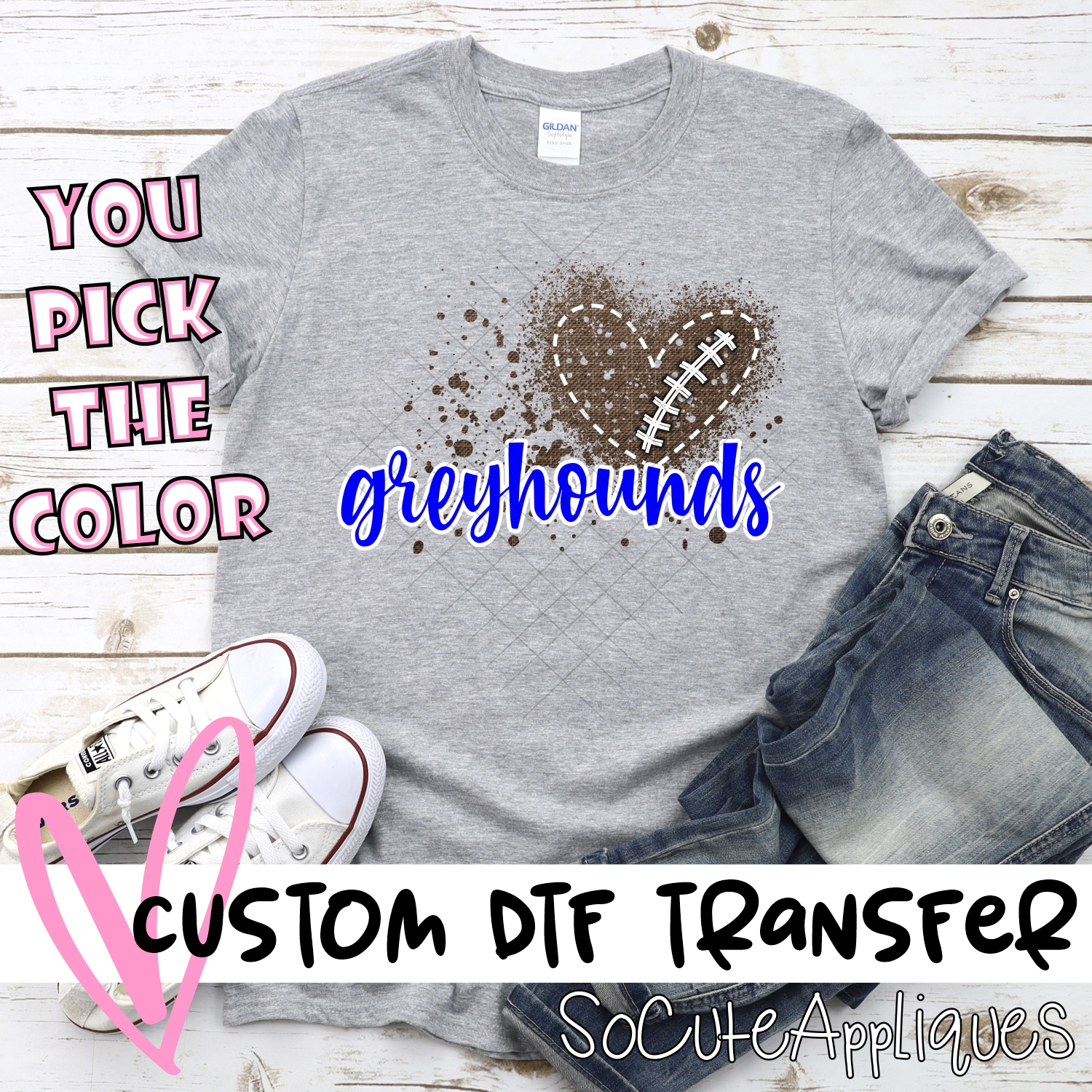 CUSTOM Greyhounds football messy heart *DTF* Transfer