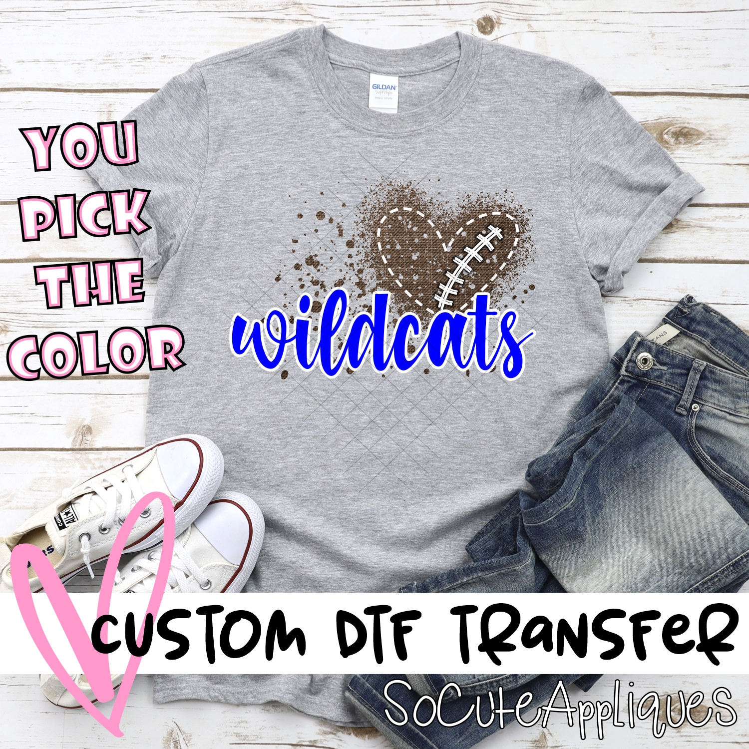 CUSTOM Wildcats football messy heart *DTF* Transfer