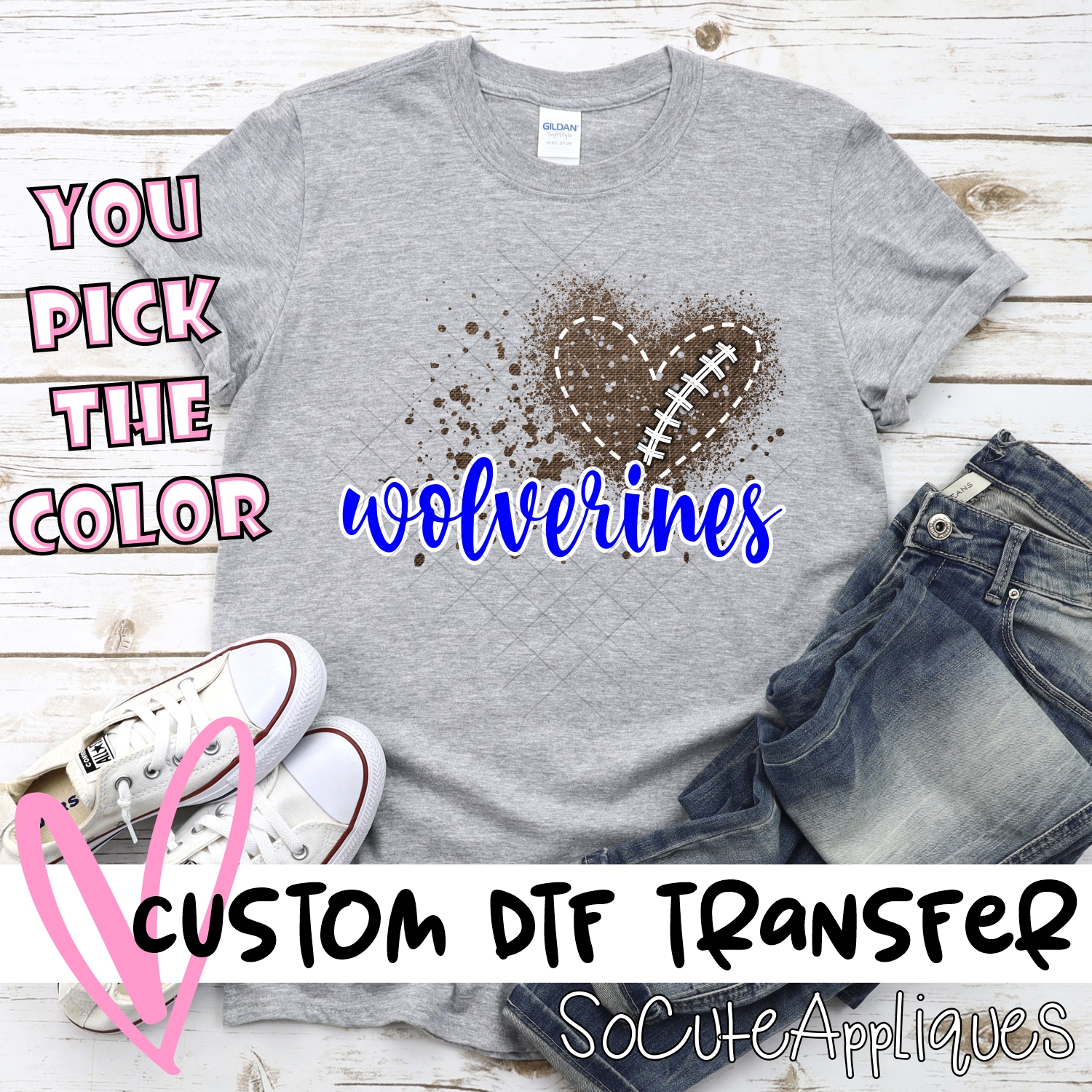 CUSTOM Wolverines football messy heart *DTF* Transfer