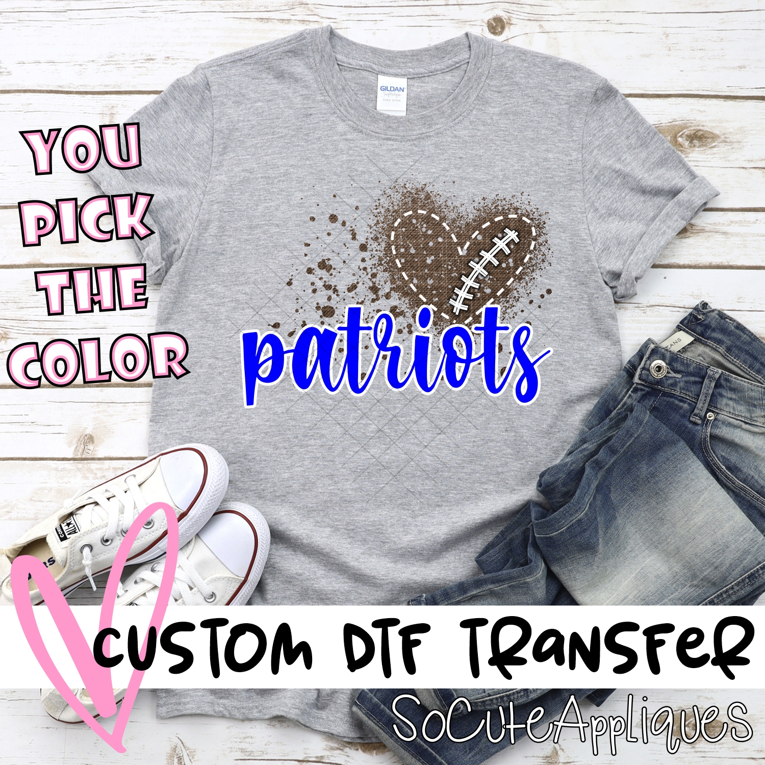 CUSTOM Patriots football messy heart *DTF* Transfer