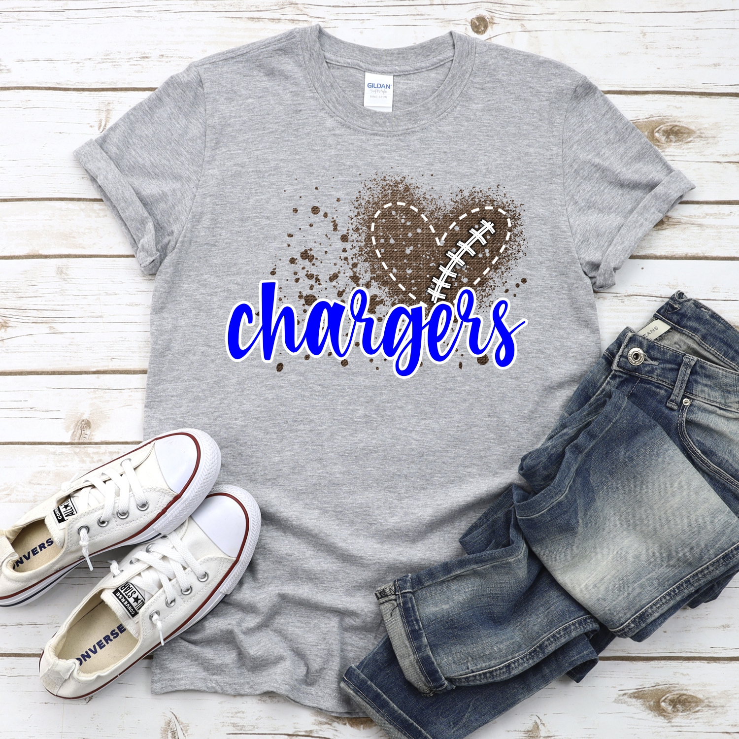 CUSTOM Chargers football messy heart *DTF* Transfer - Image 2