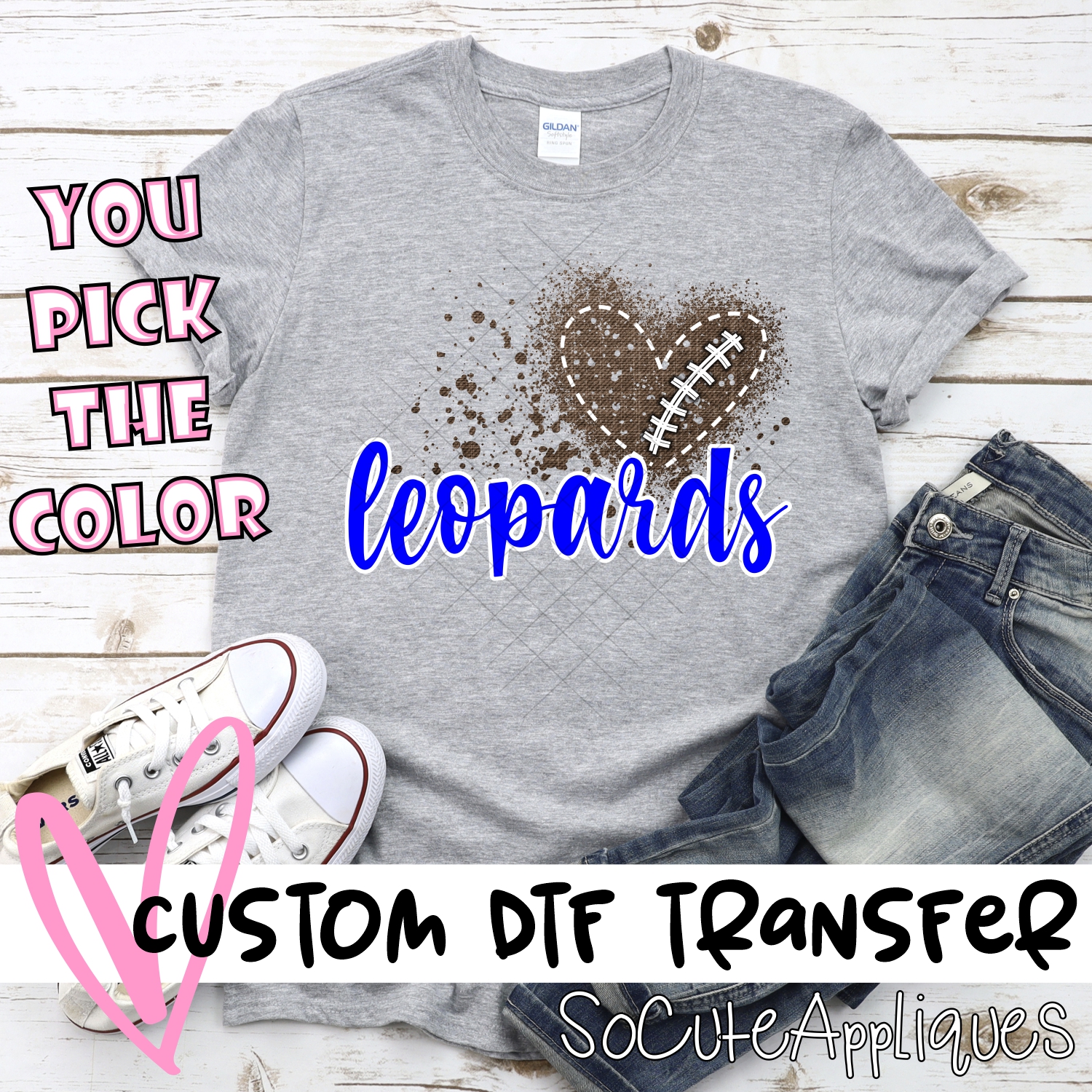 CUSTOM Leopards football messy heart *DTF* Transfer