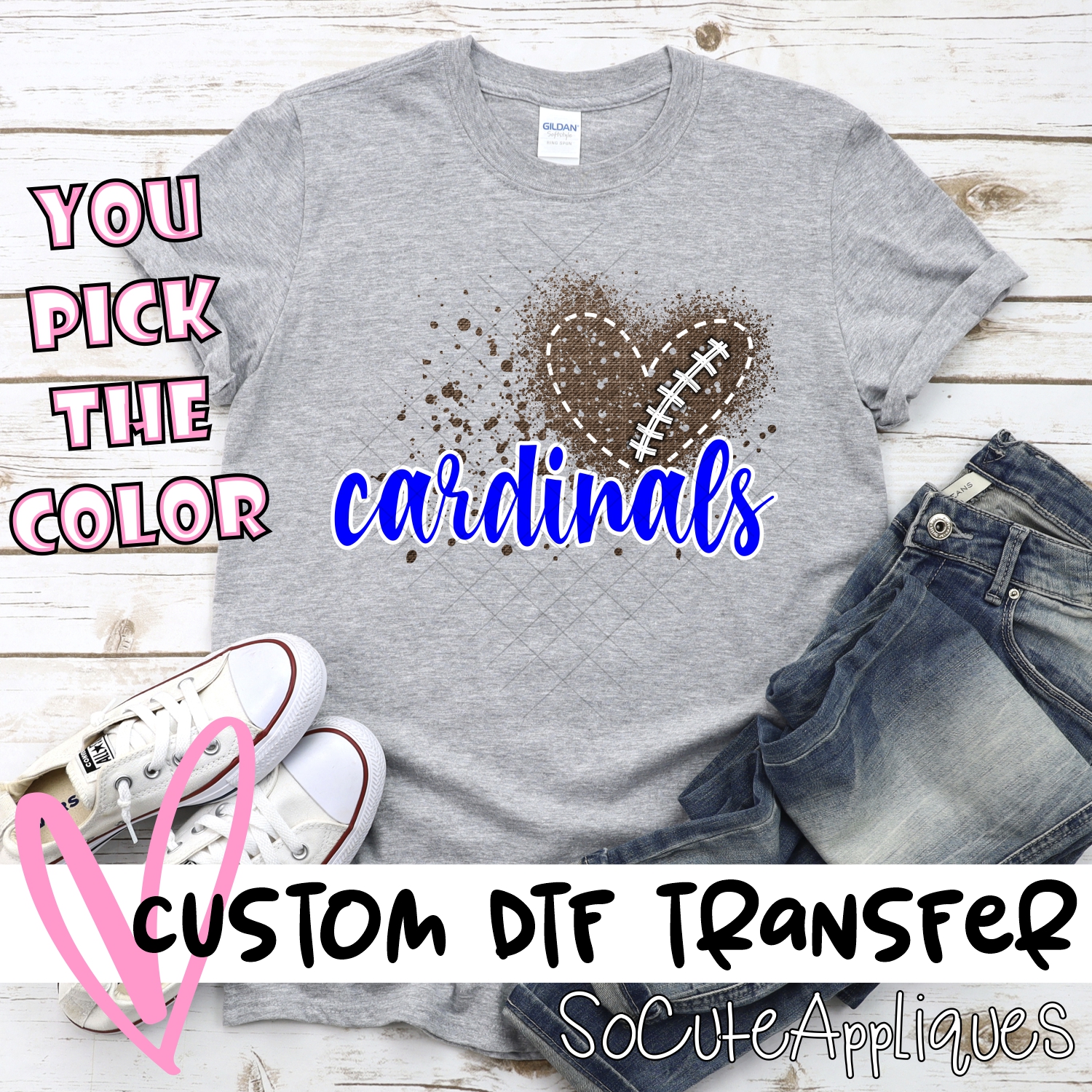 CUSTOM Cardinals football messy heart *DTF* Transfer