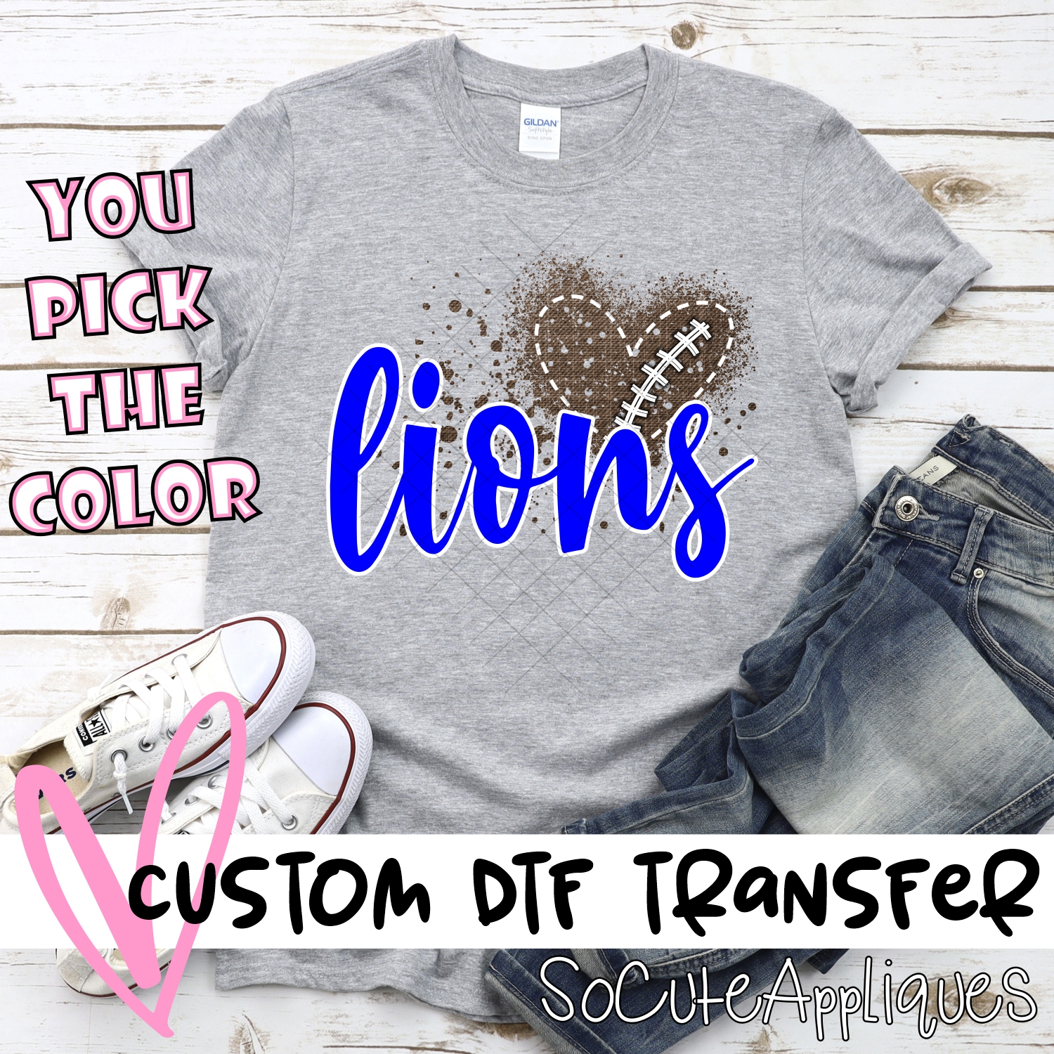 CUSTOM Lions football messy heart *DTF* Transfer