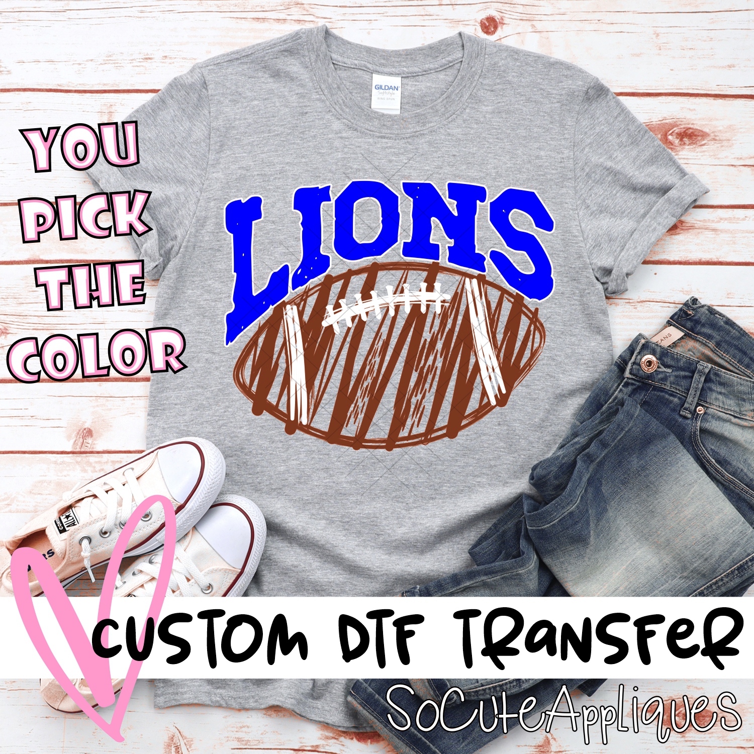 CUSTOM Lions scribble football *DTF* Transfer