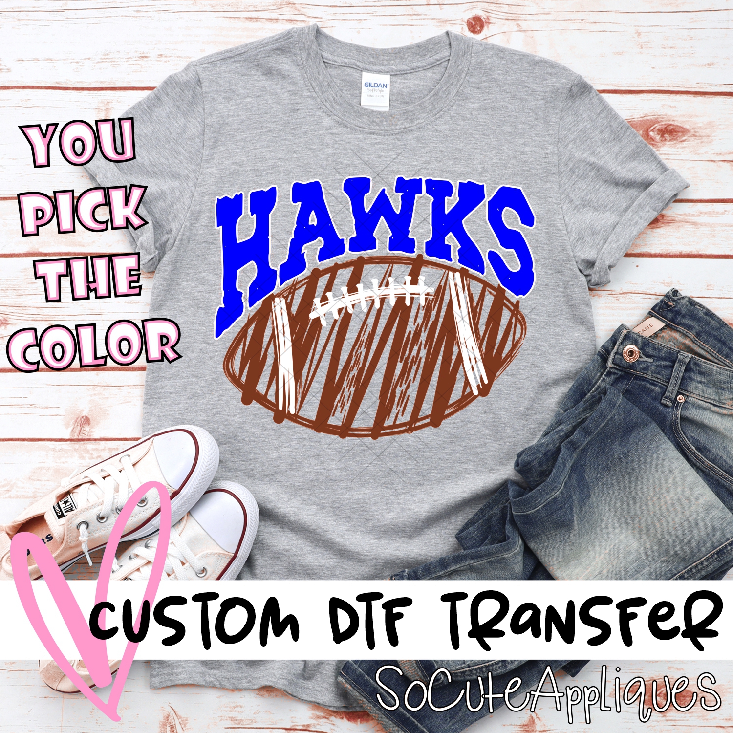 CUSTOM Hawks scribble football *DTF* Transfer