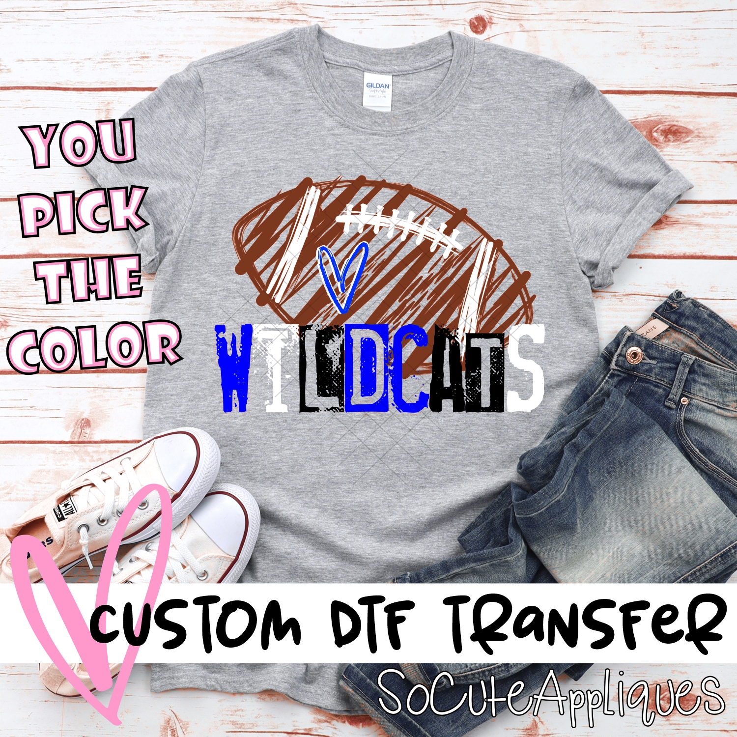 CUSTOM Wildcats messy stamp scribble football *DTF* Transfer