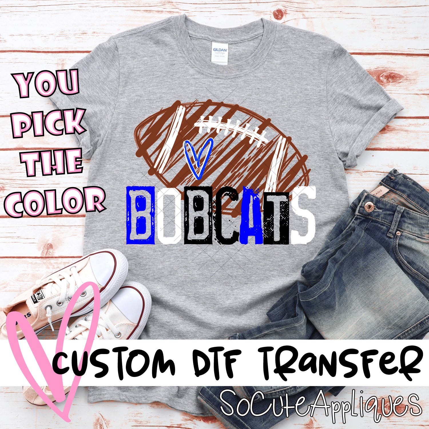 CUSTOM Bobcats messy stamp scribble football *DTF* Transfer