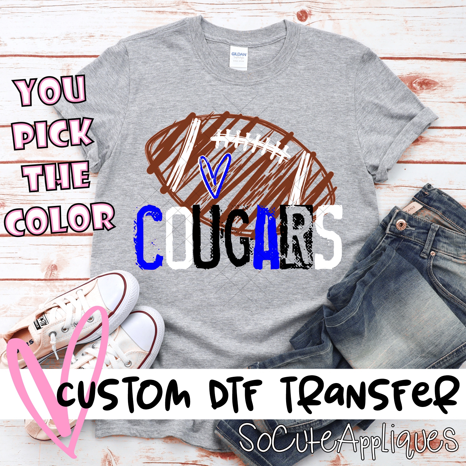 CUSTOM Cougars messy stamp scribble football *DTF* Transfer