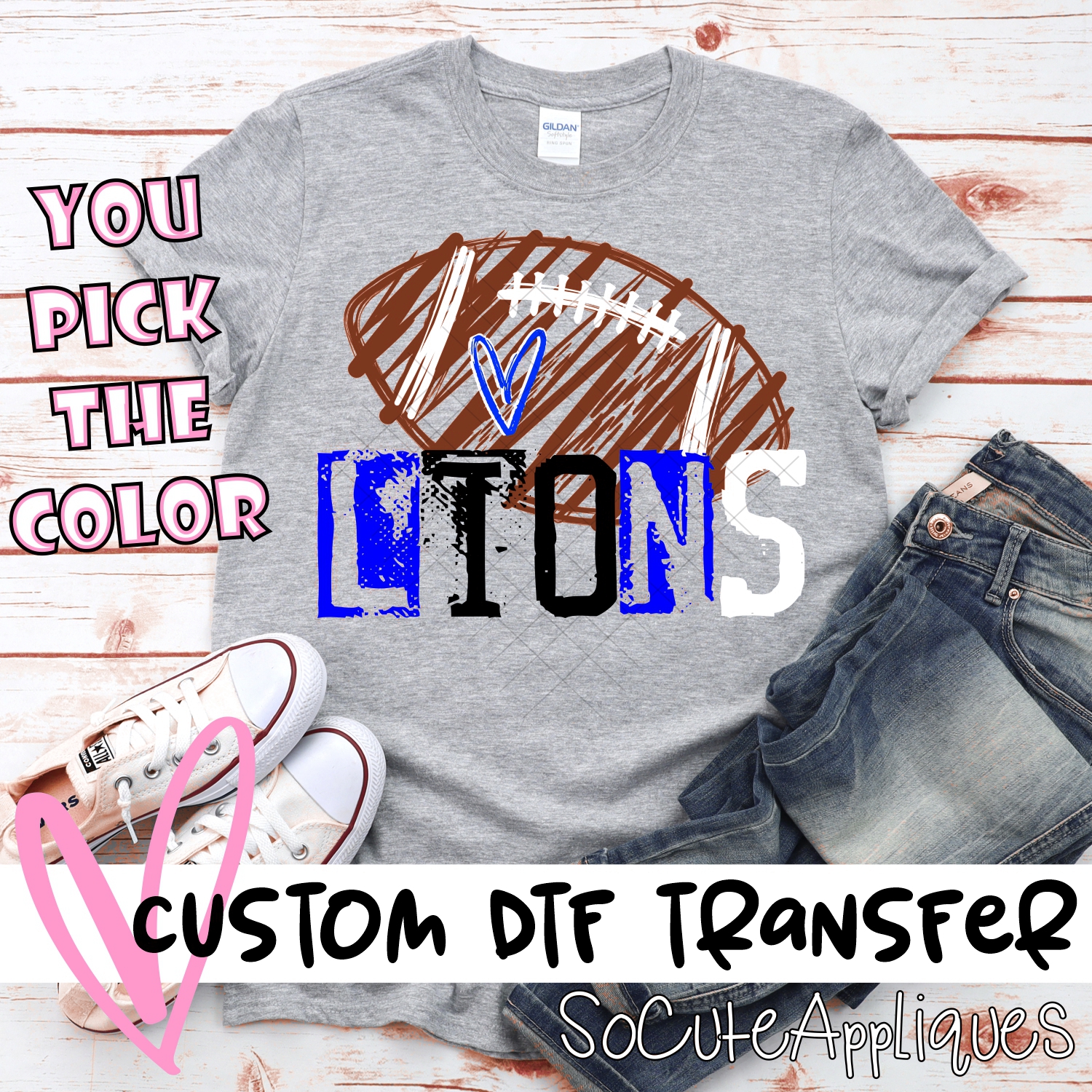 CUSTOM Lions messy stamp scribble football *DTF* Transfer