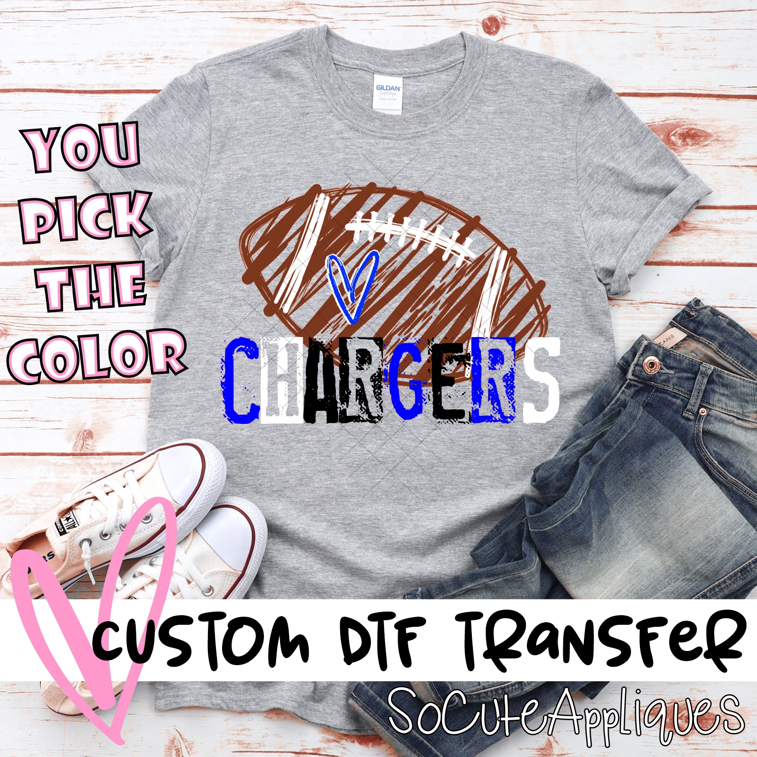 CUSTOM Chargers messy stamp scribble football *DTF* Transfer