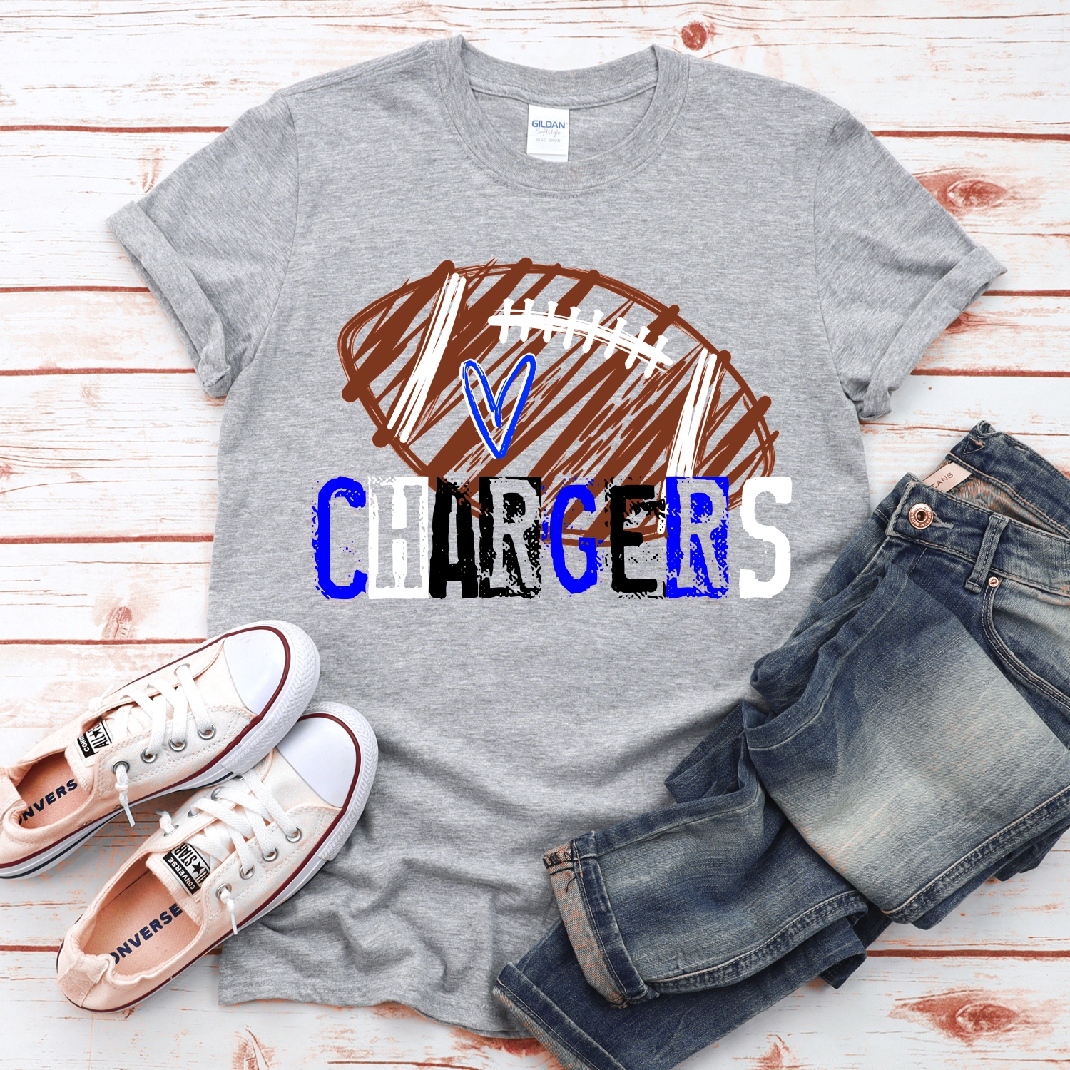 CUSTOM Chargers messy stamp scribble football *DTF* Transfer - Image 2