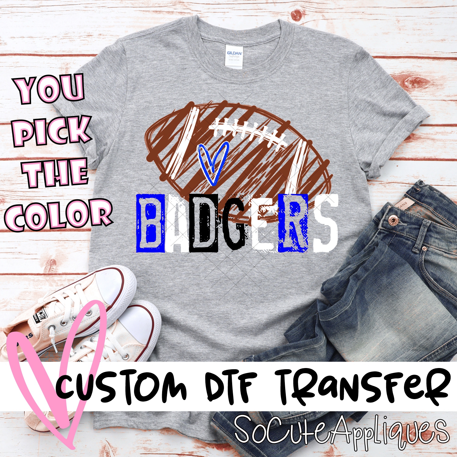 CUSTOM Badgers messy stamp scribble football *DTF* Transfer