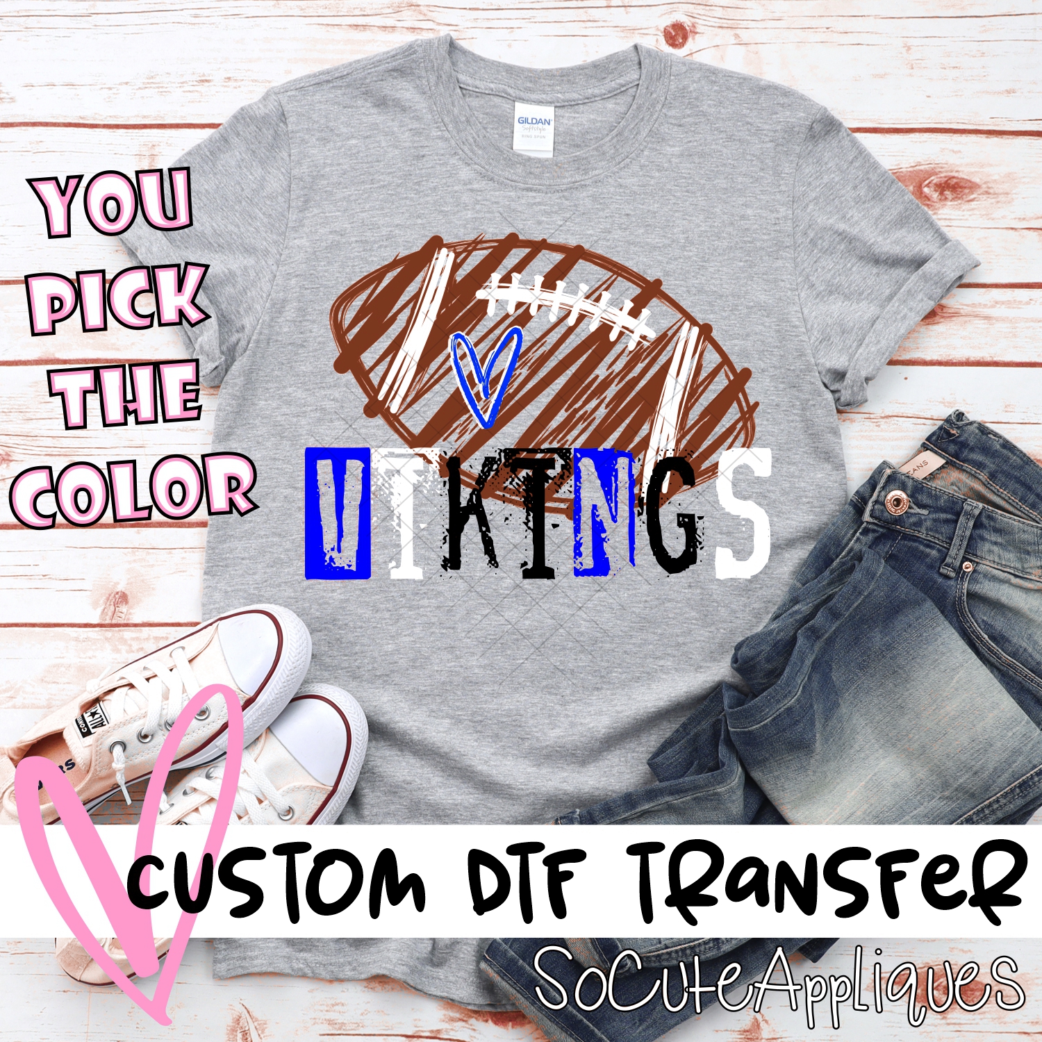 CUSTOM Vikings messy stamp scribble football *DTF* Transfer