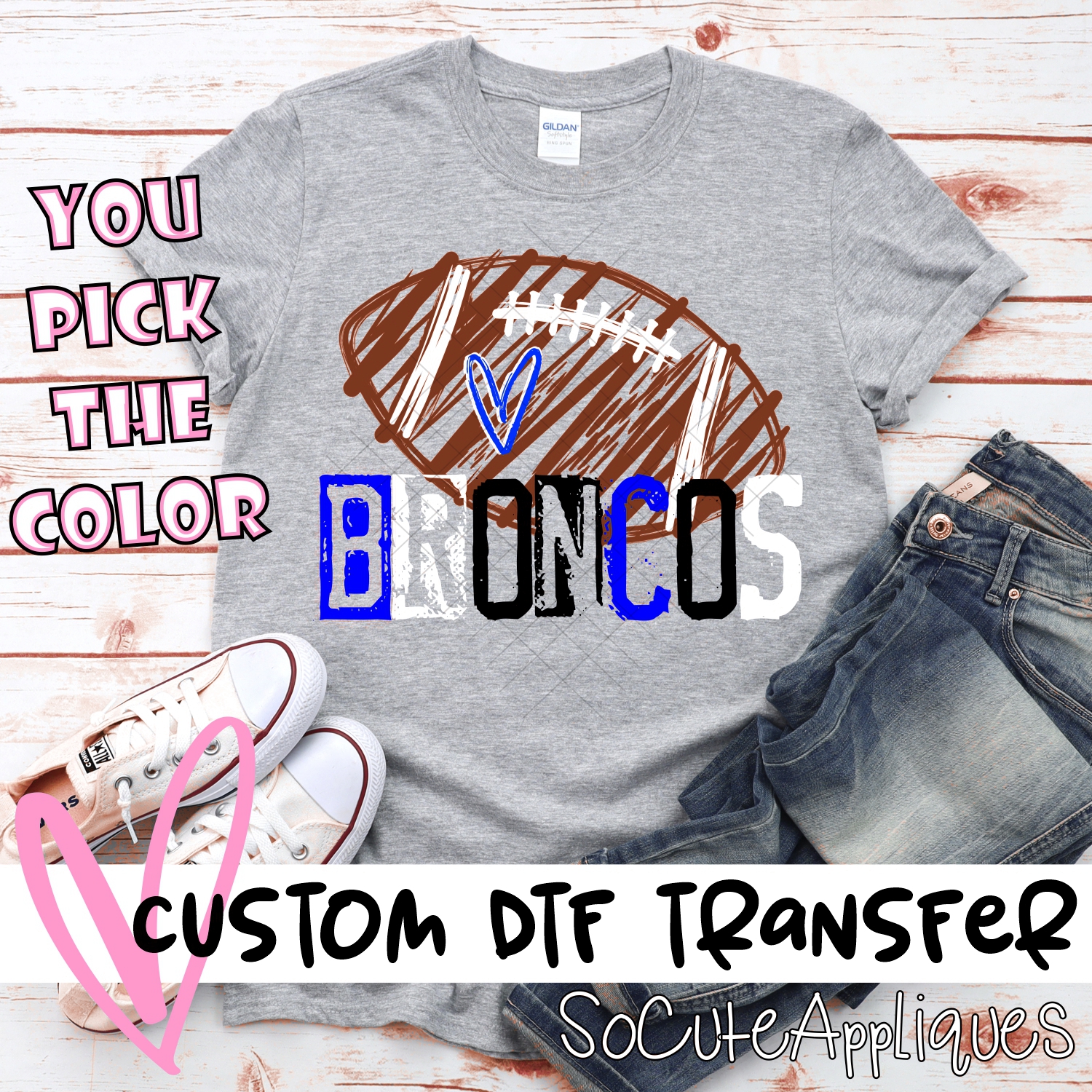 CUSTOM Broncos messy stamp scribble football *DTF* Transfer
