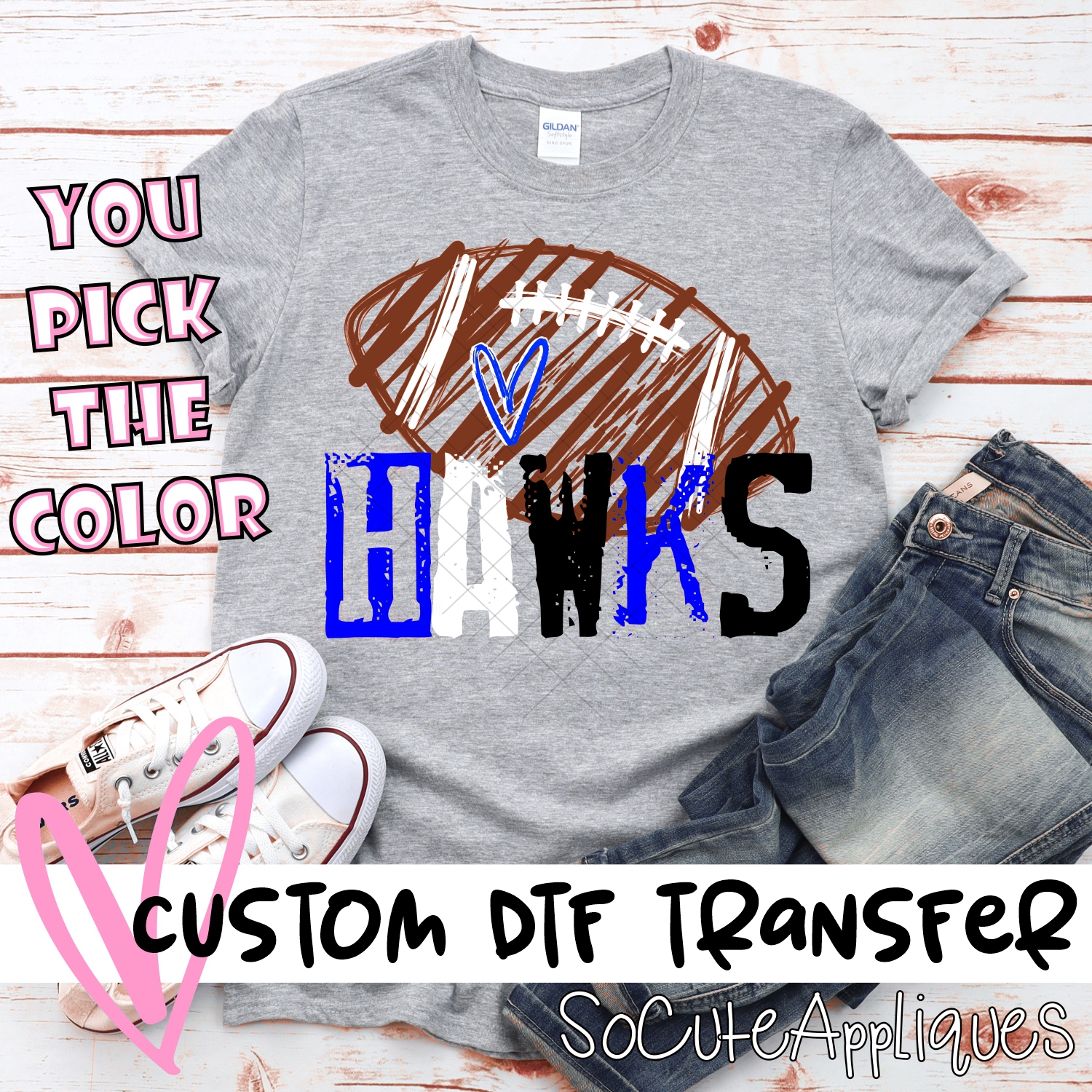CUSTOM Hawks messy stamp scribble football *DTF* Transfer