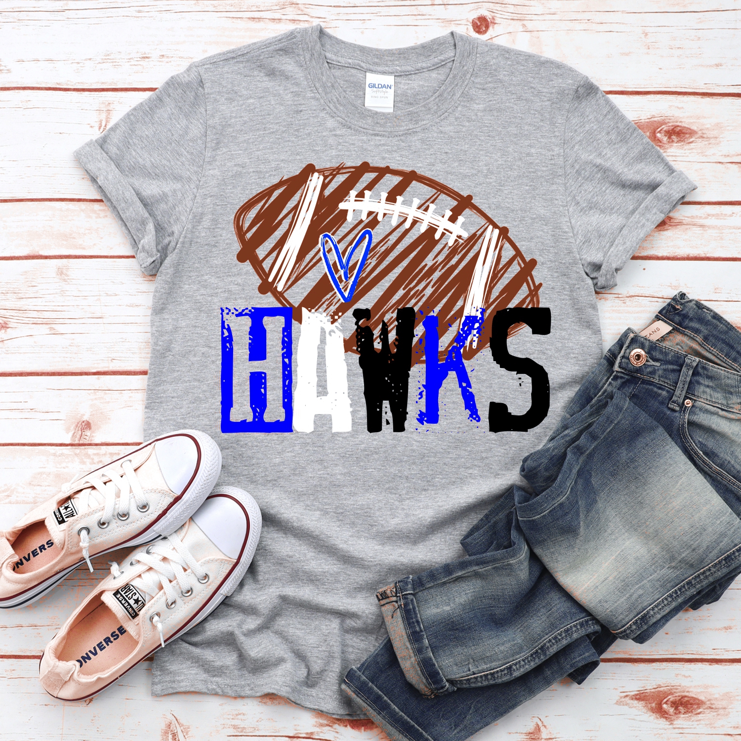 CUSTOM Hawks messy stamp scribble football *DTF* Transfer - Image 2
