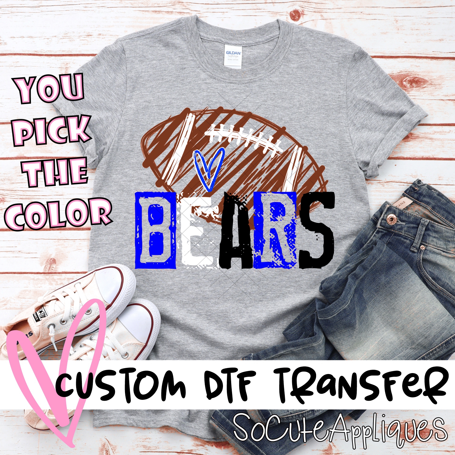 CUSTOM Bears messy stamp scribble football *DTF* Transfer