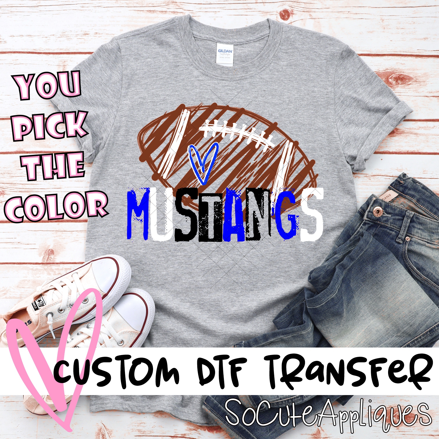 CUSTOM Mustangs messy stamp scribble football *DTF* Transfer
