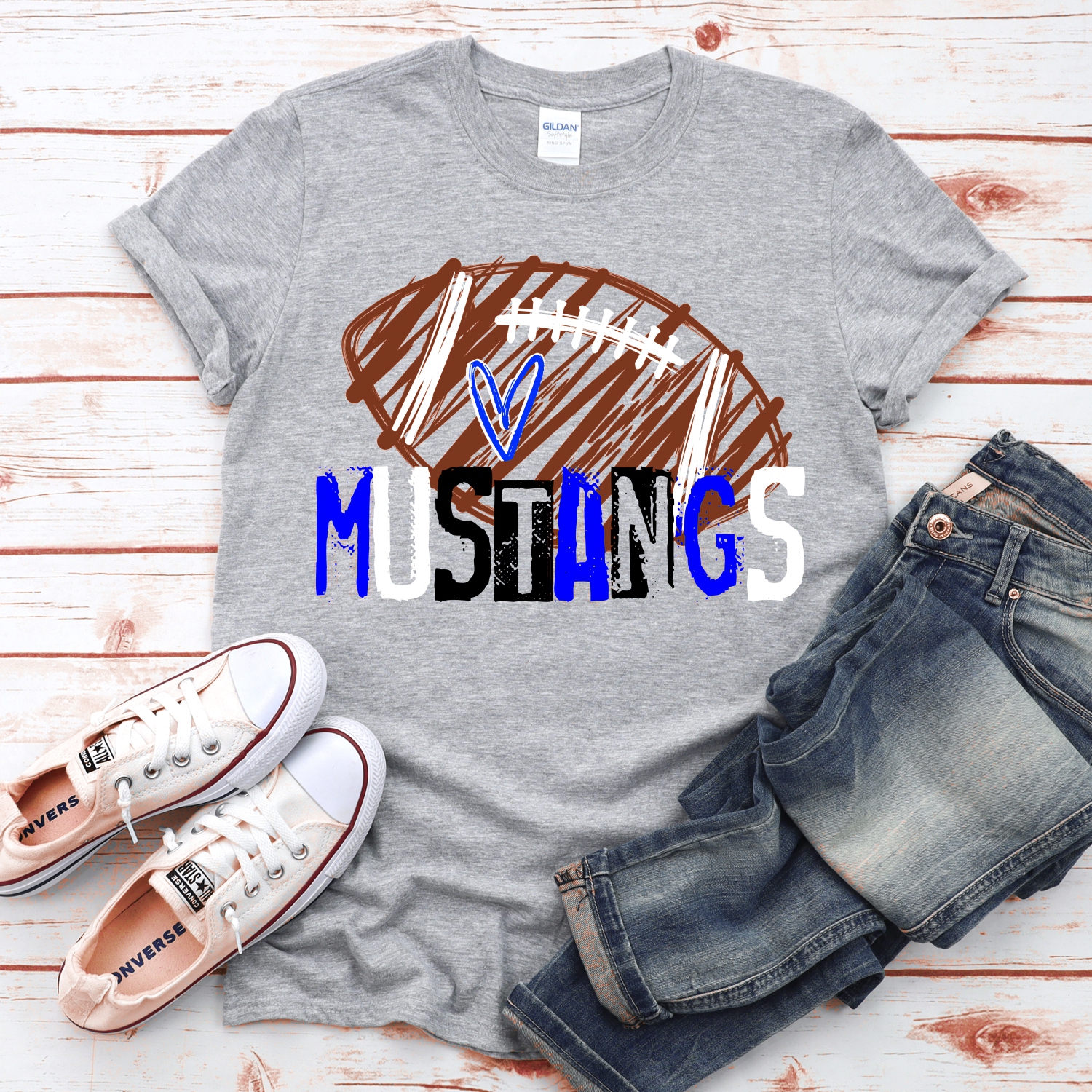 CUSTOM Mustangs messy stamp scribble football *DTF* Transfer - Image 2