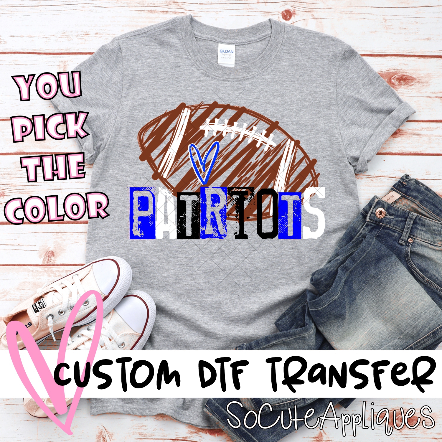 CUSTOM Patriots messy stamp scribble football *DTF* Transfer
