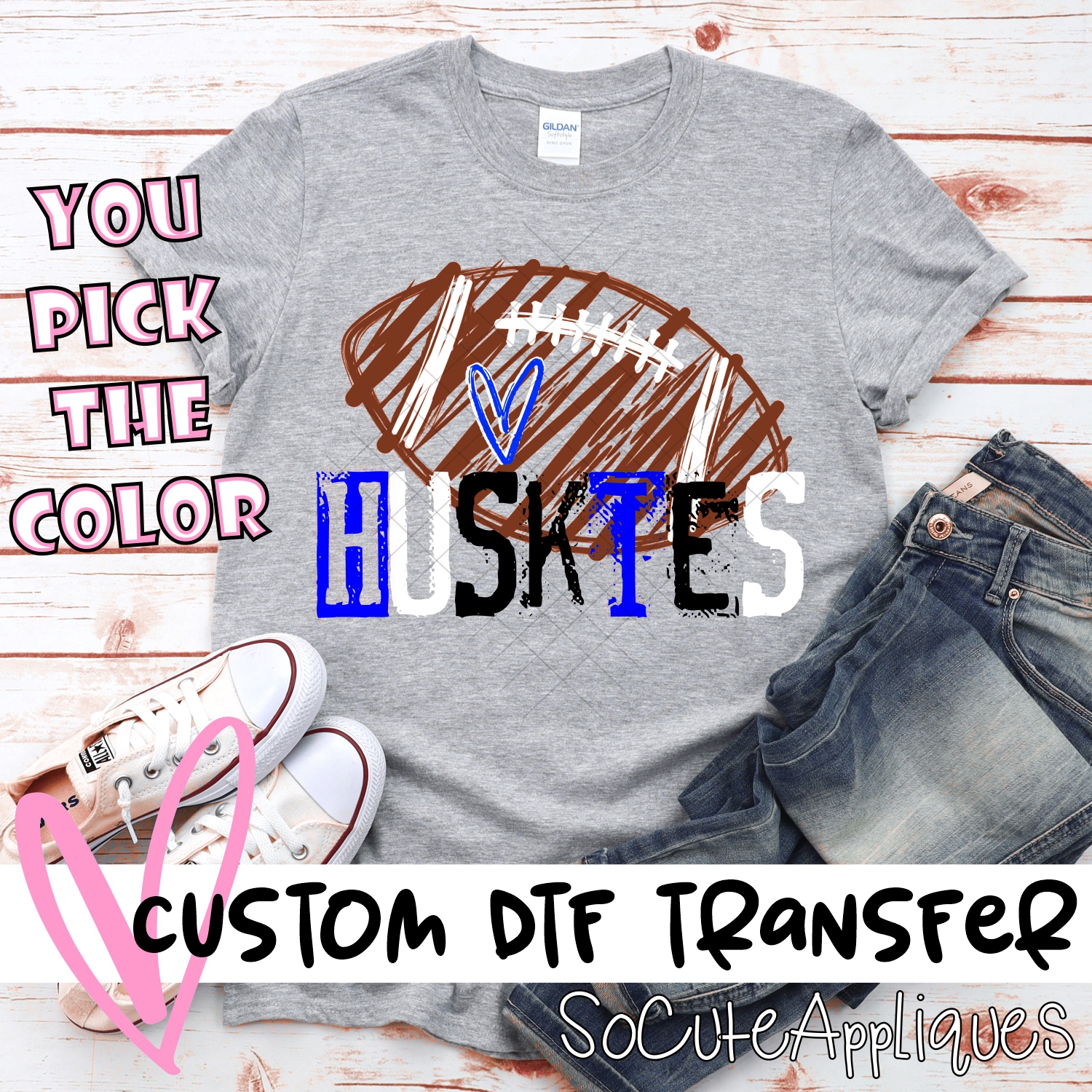 CUSTOM Huskies messy stamp scribble football *DTF* Transfer