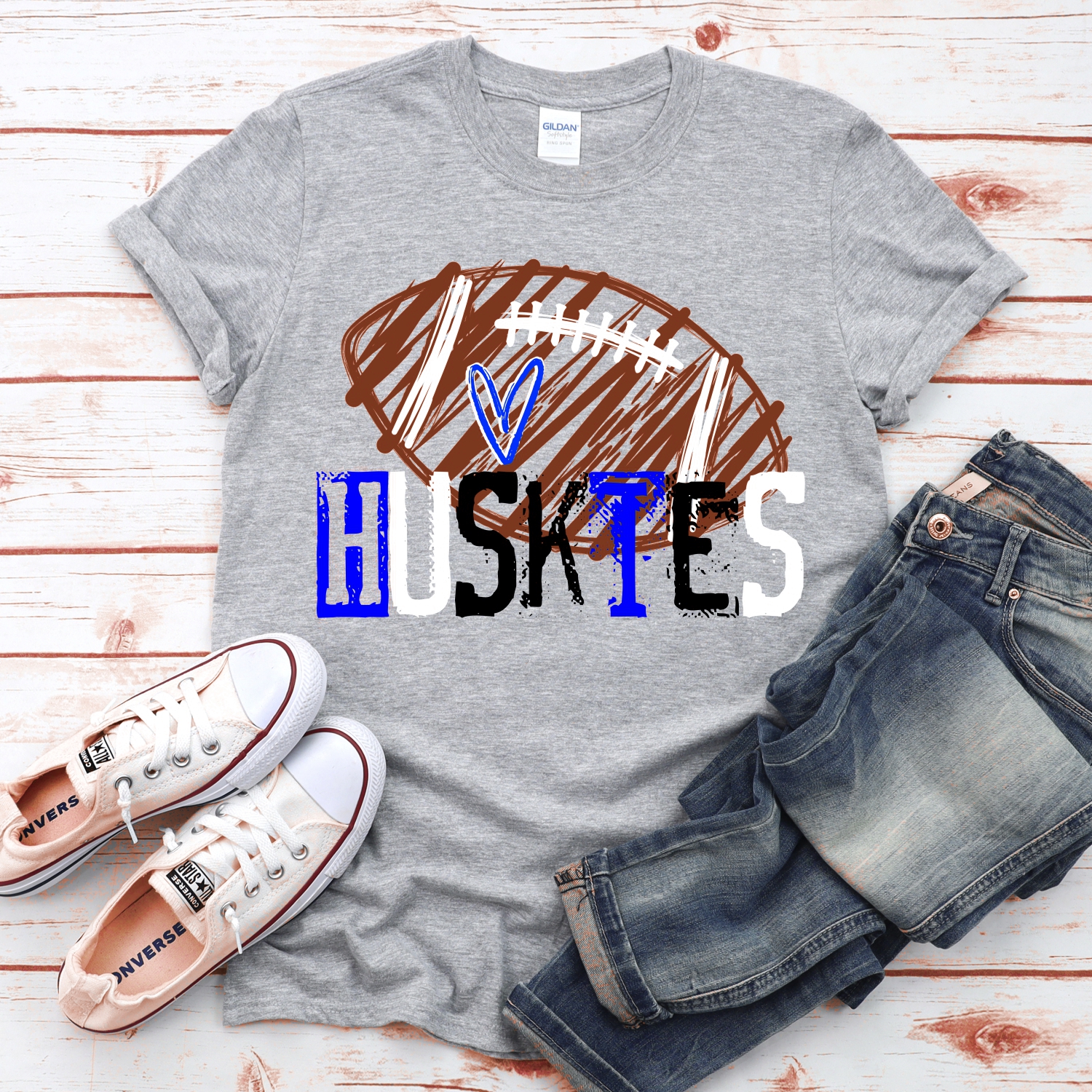 CUSTOM Huskies messy stamp scribble football *DTF* Transfer - Image 2
