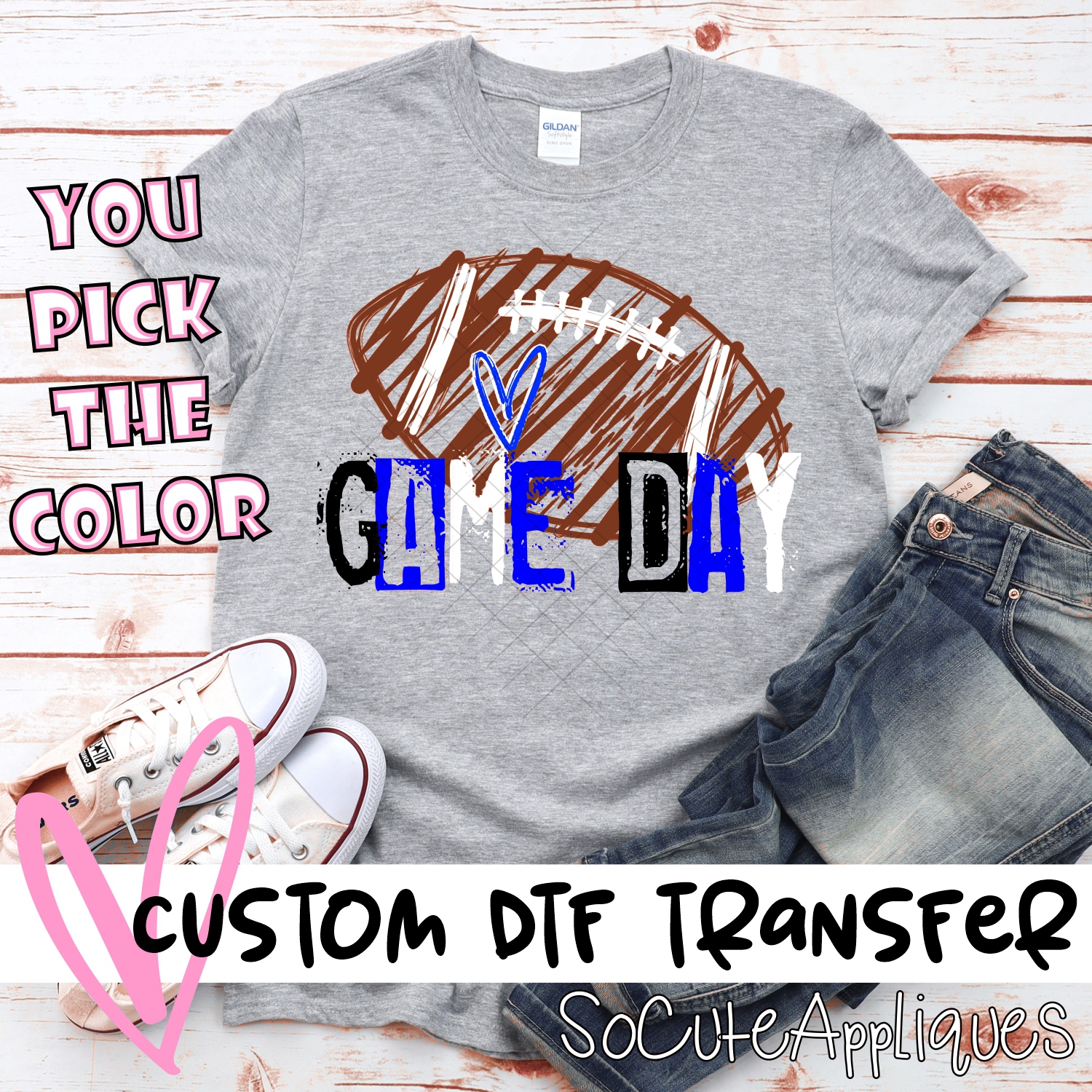 CUSTOM Game Day messy stamp scribble football *DTF* Transfer